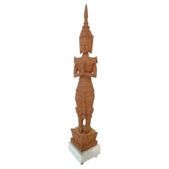Mid Century Teak Carved and Marble Thai Buddha