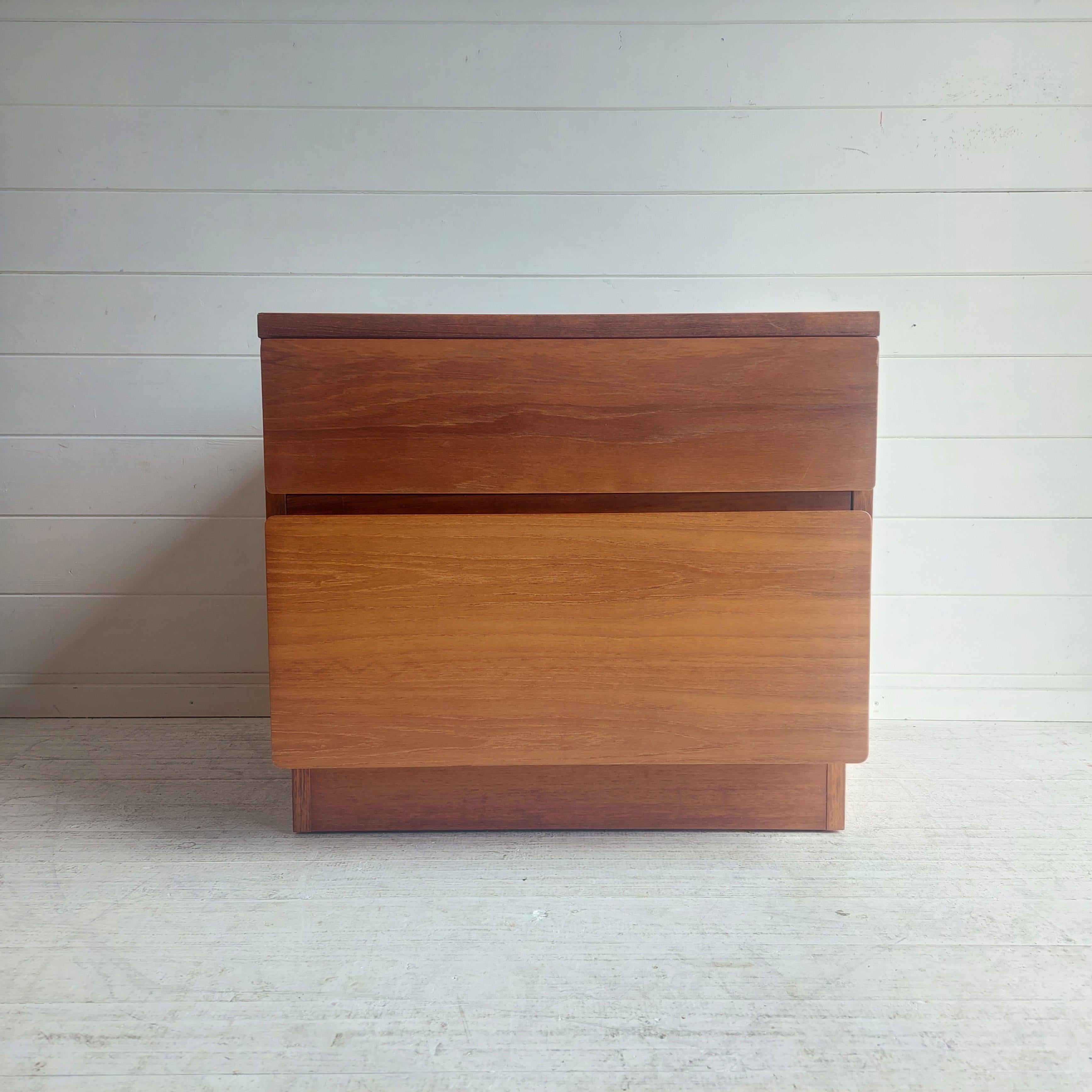 British Mid century teak chest of drawers bedside table by Beaver & Tapley, 1970s