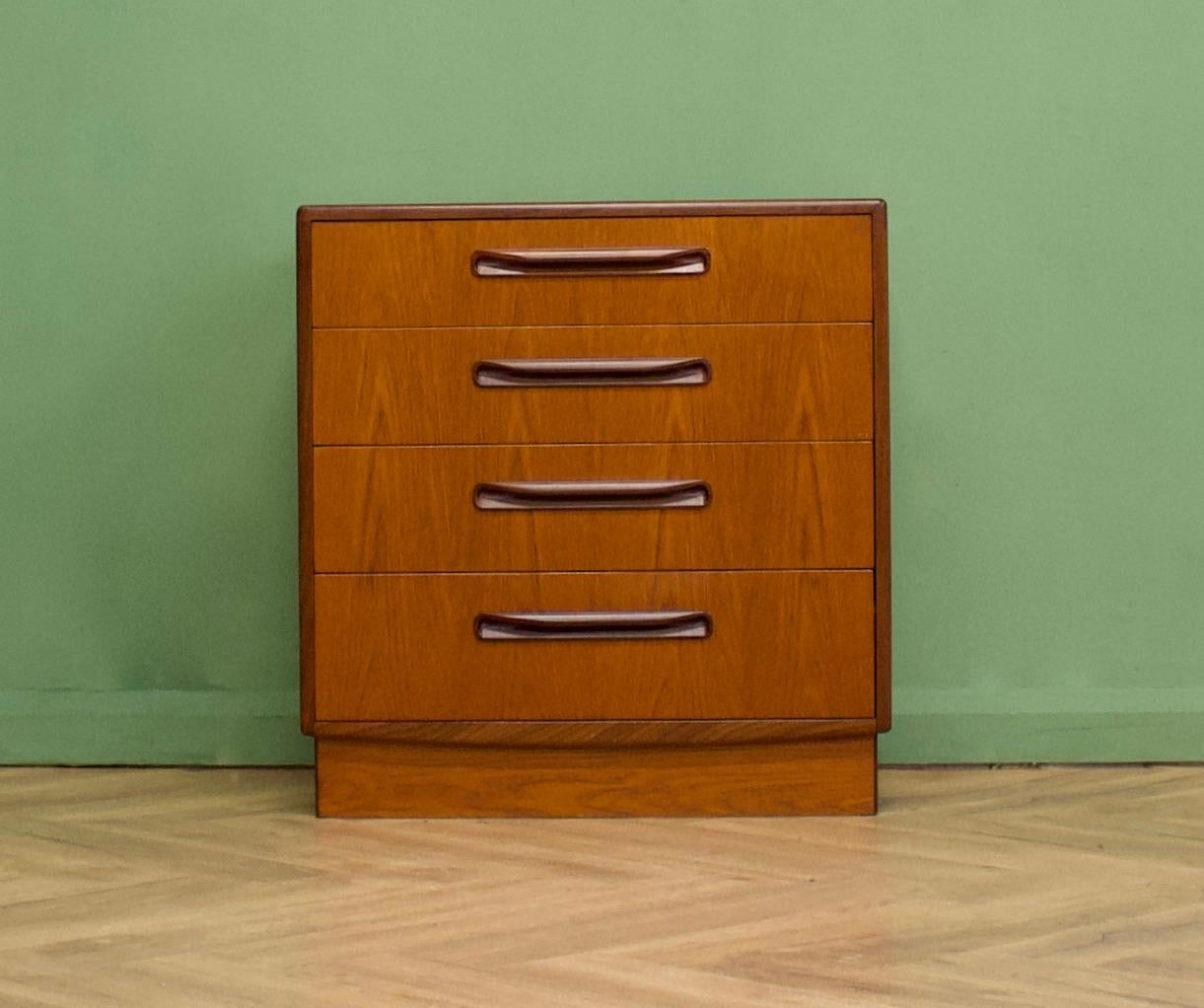 A teak chest of drawers from G Plan from the Fresco range
Featuring 4 drawers