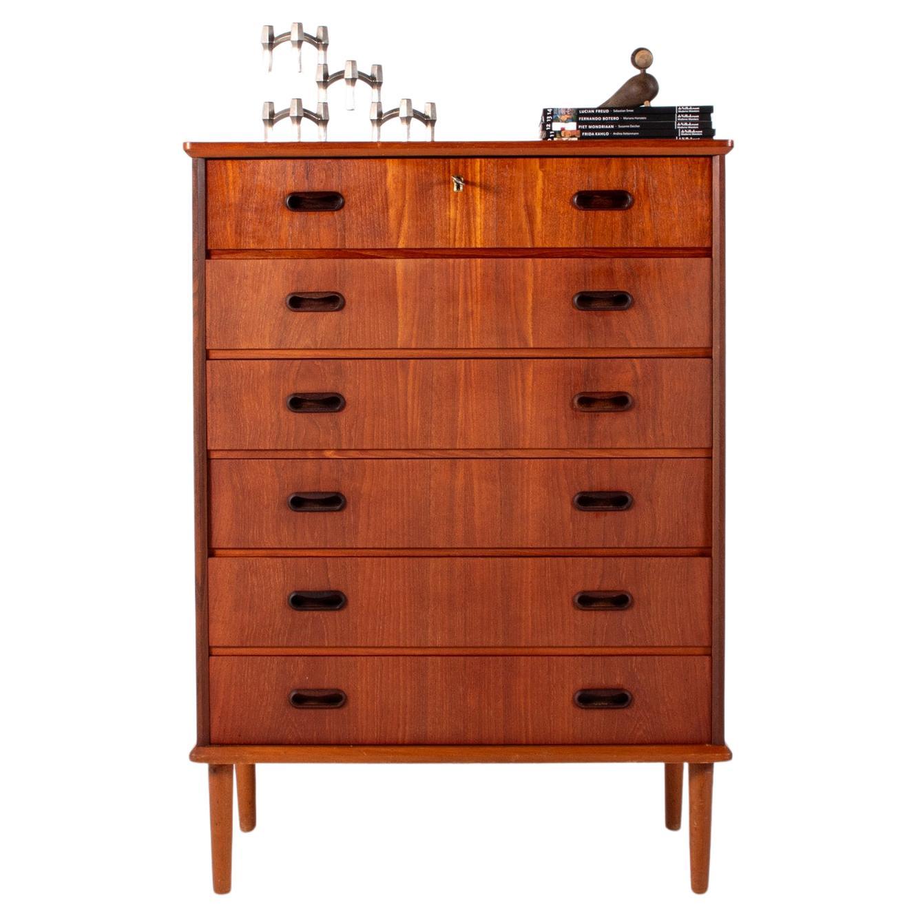 Mid Century Teak Chest of Drawers, Scandinavian Modern Dresser, 1960s