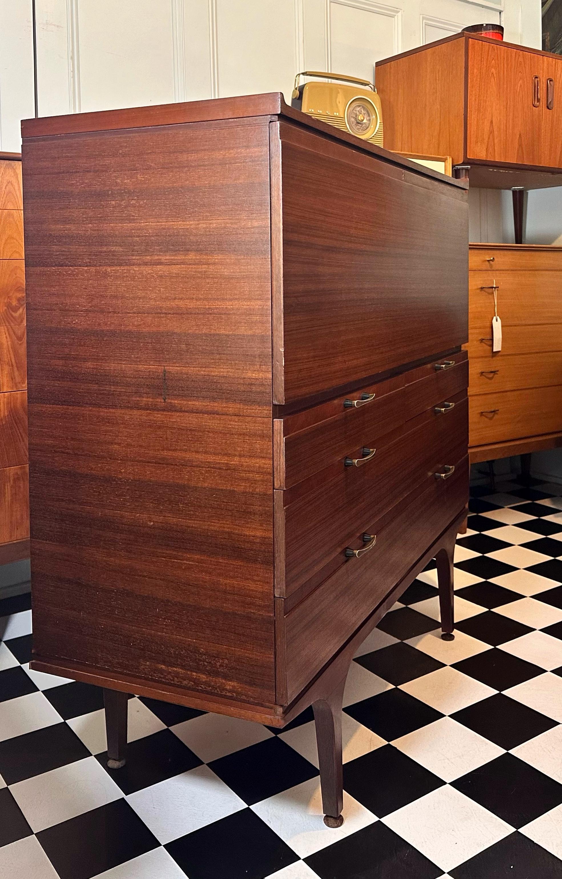 Mid-Century Teak Chest of Drawers / Writing Desk / Bureau by Meredew In Good Condition For Sale In London, GB