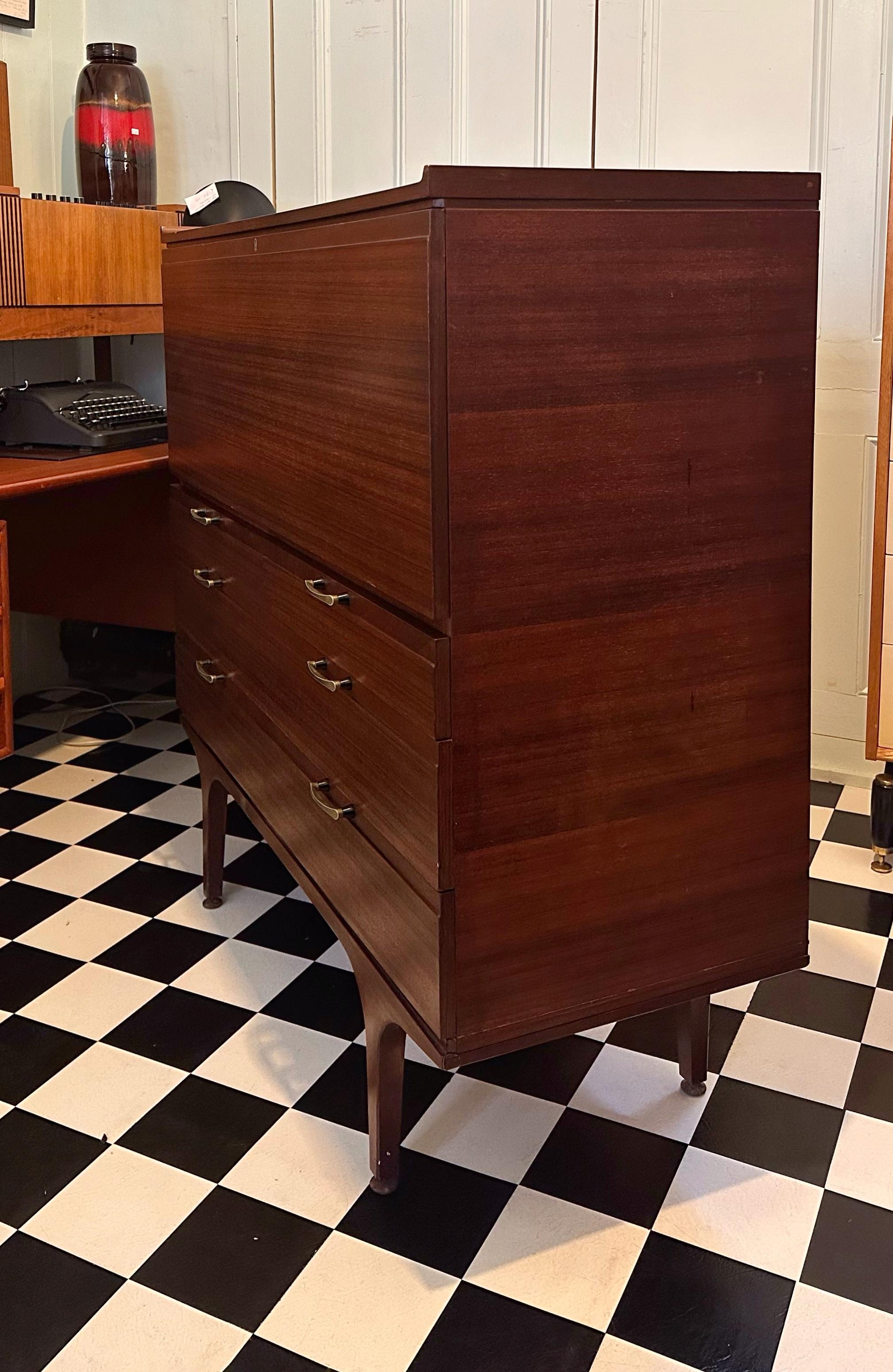 20th Century Mid-Century Teak Chest of Drawers / Writing Desk / Bureau by Meredew For Sale