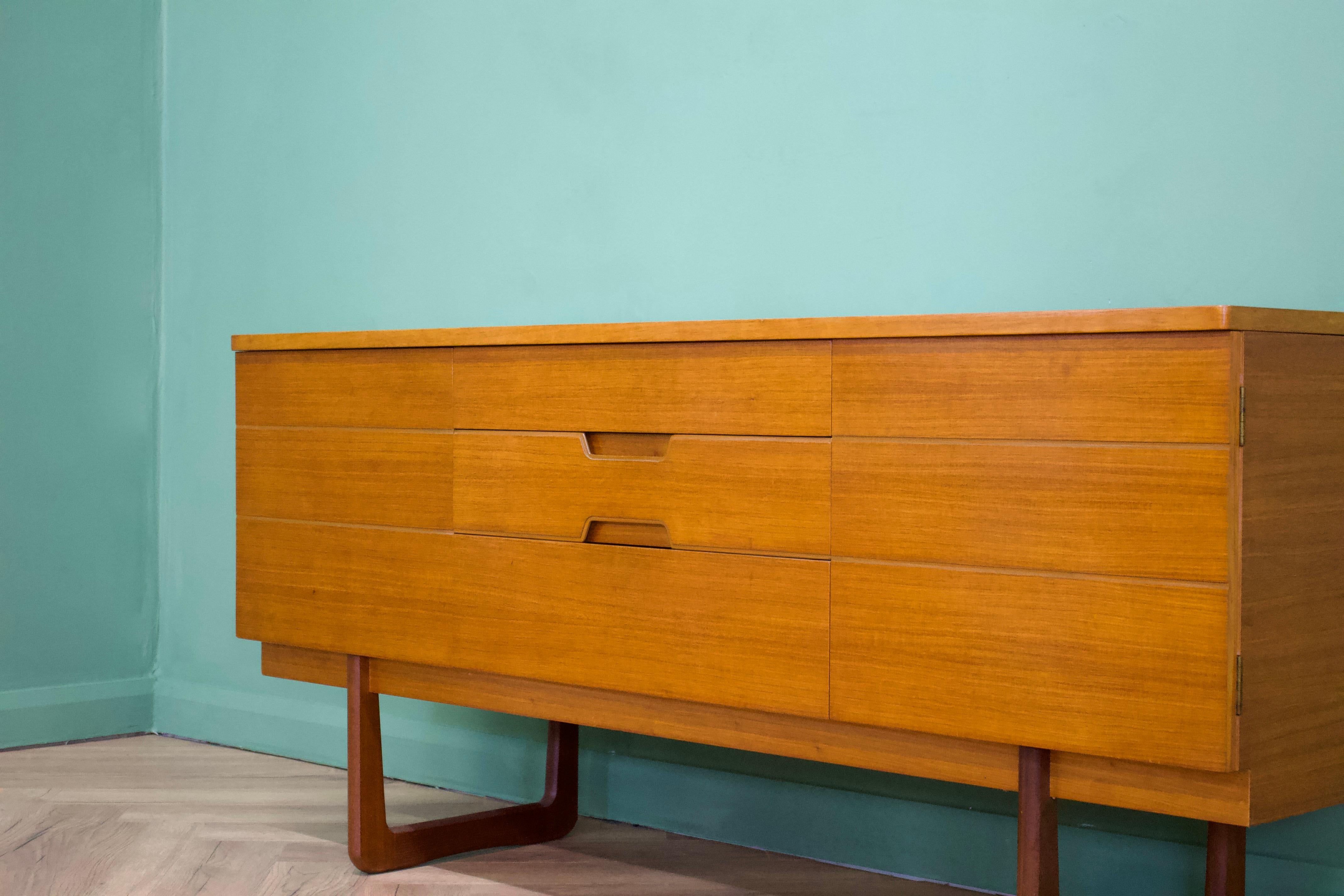 Polished Mid Century Teak Compact Sideboard From Uniflex, 1960s