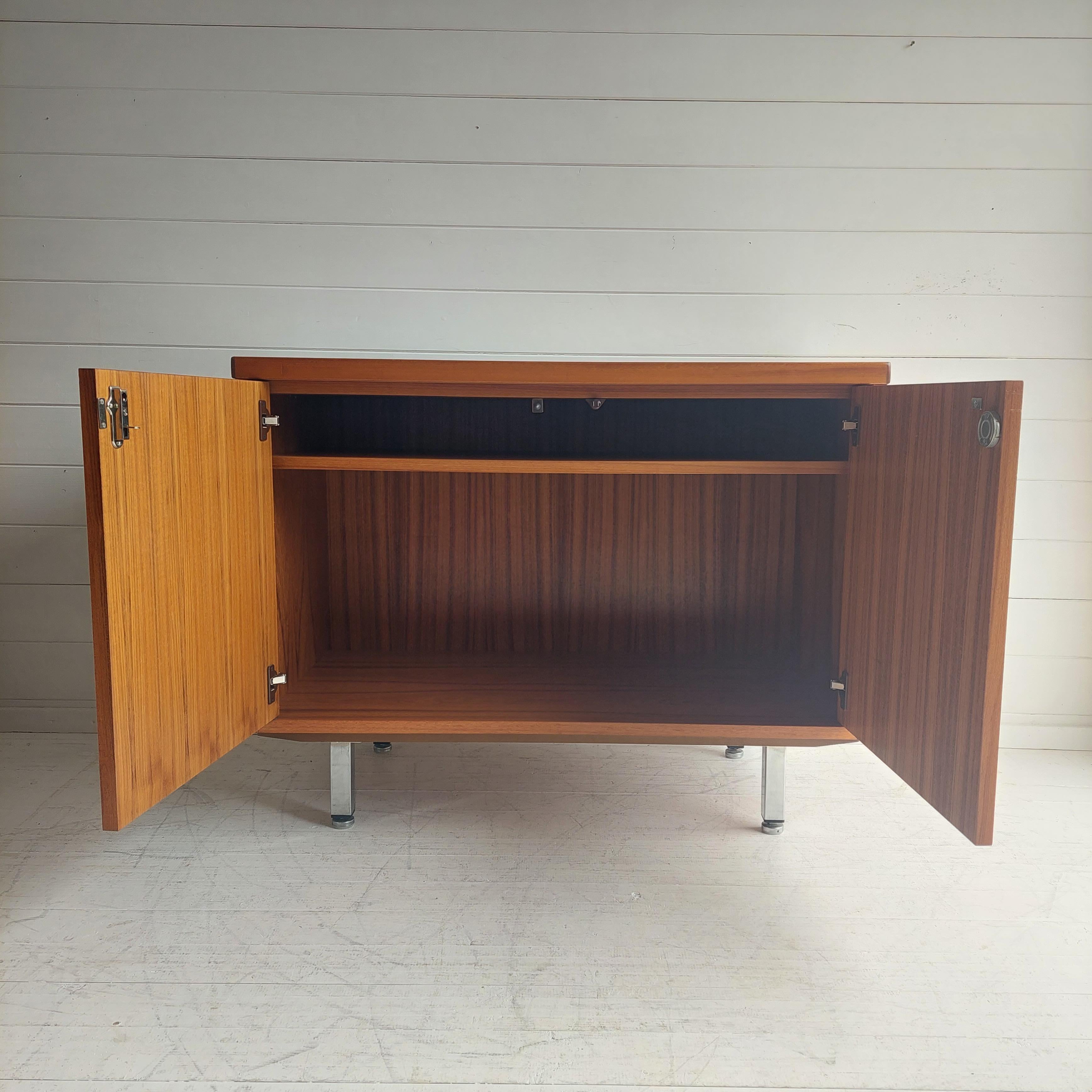 Chrome Teck Midcentury Compact Sideboard Office Drinks Unit Cabinet Cupboard 70s