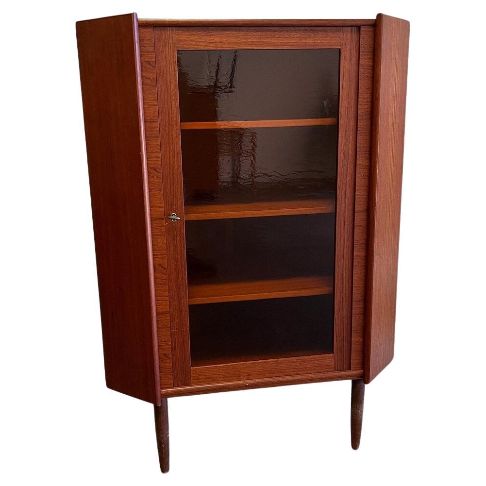 Mid-Century Teak Corner Cabinet With Glass Door