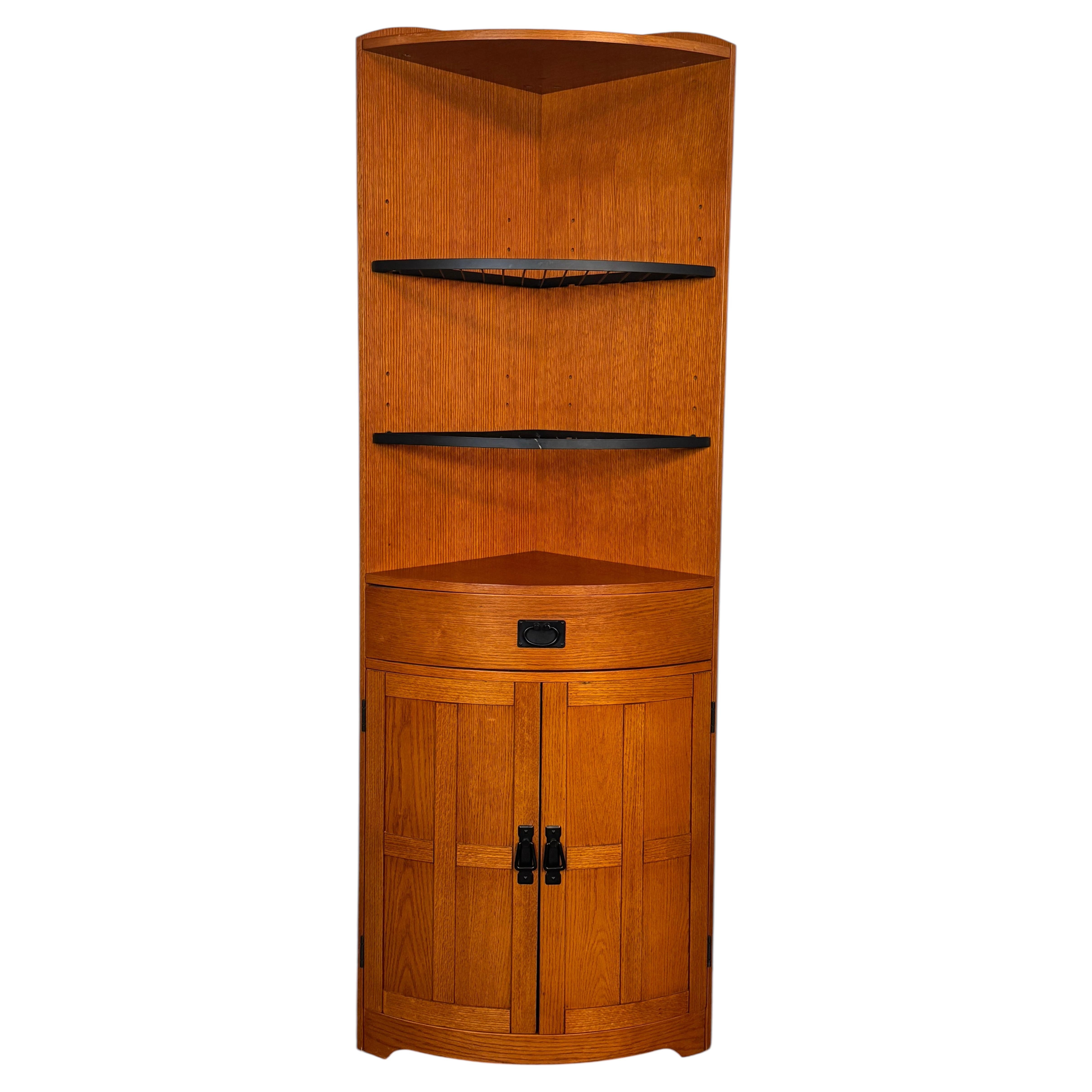 Mid-Century Teak Corner Cupboard with Metal Shelving