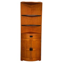 Mid-Century Teak Corner Cupboard with Metal Shelving