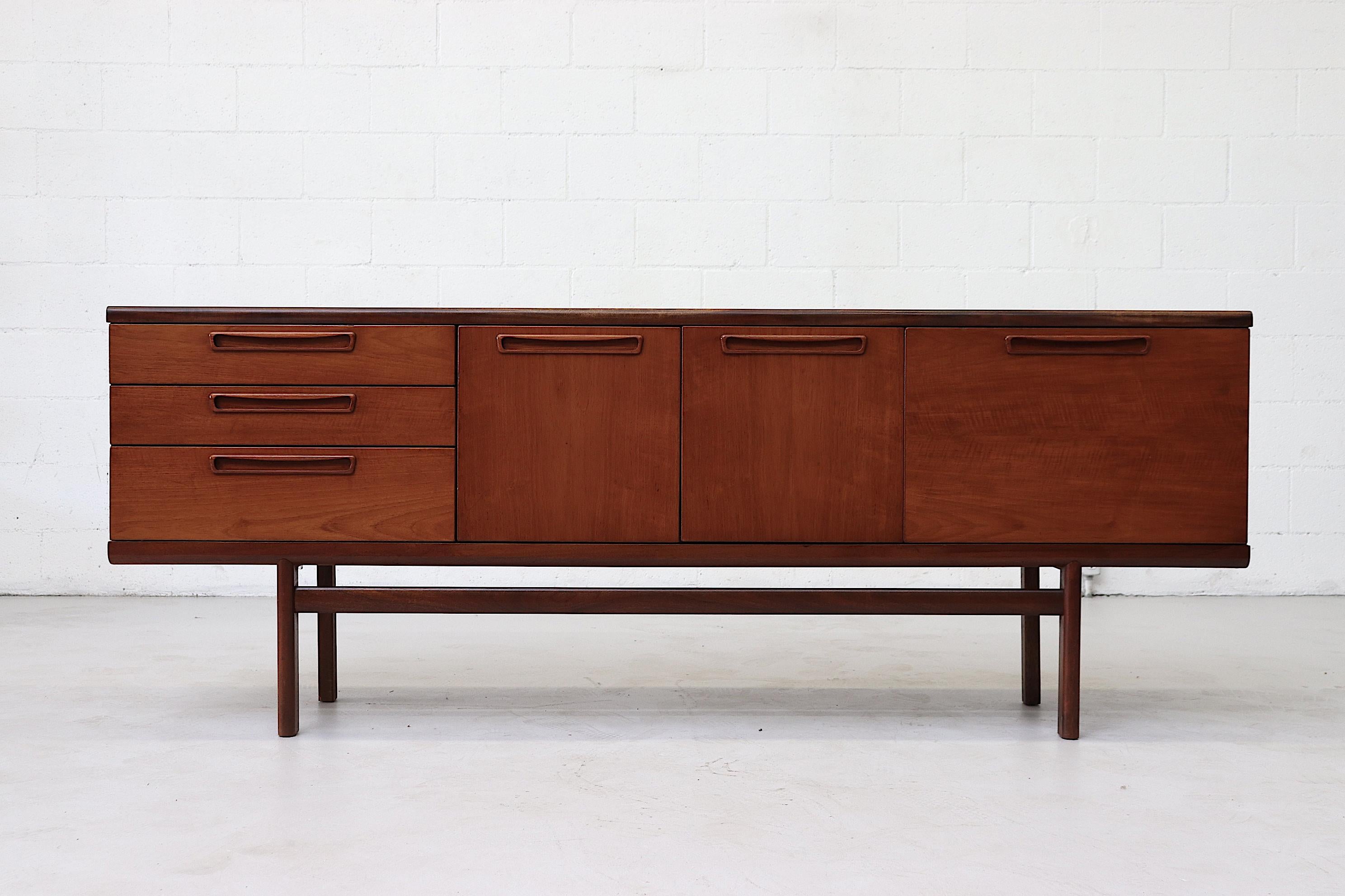 English Midcentury Teak Credenza with Organically Carved Hand Pulls