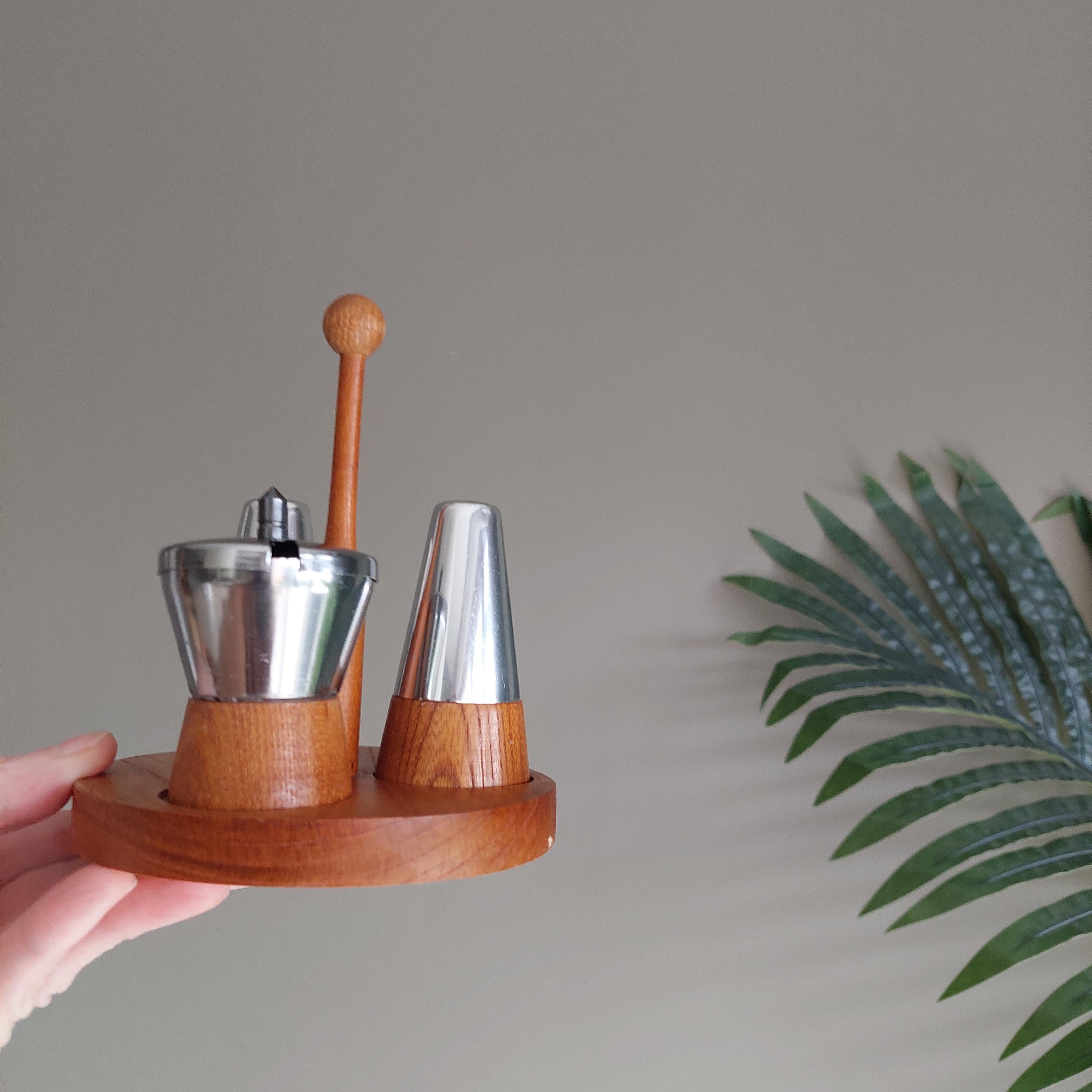 German Mid Century Teak Cruet/Condiment Set Salt & Pepper and Pot Circa 1960s