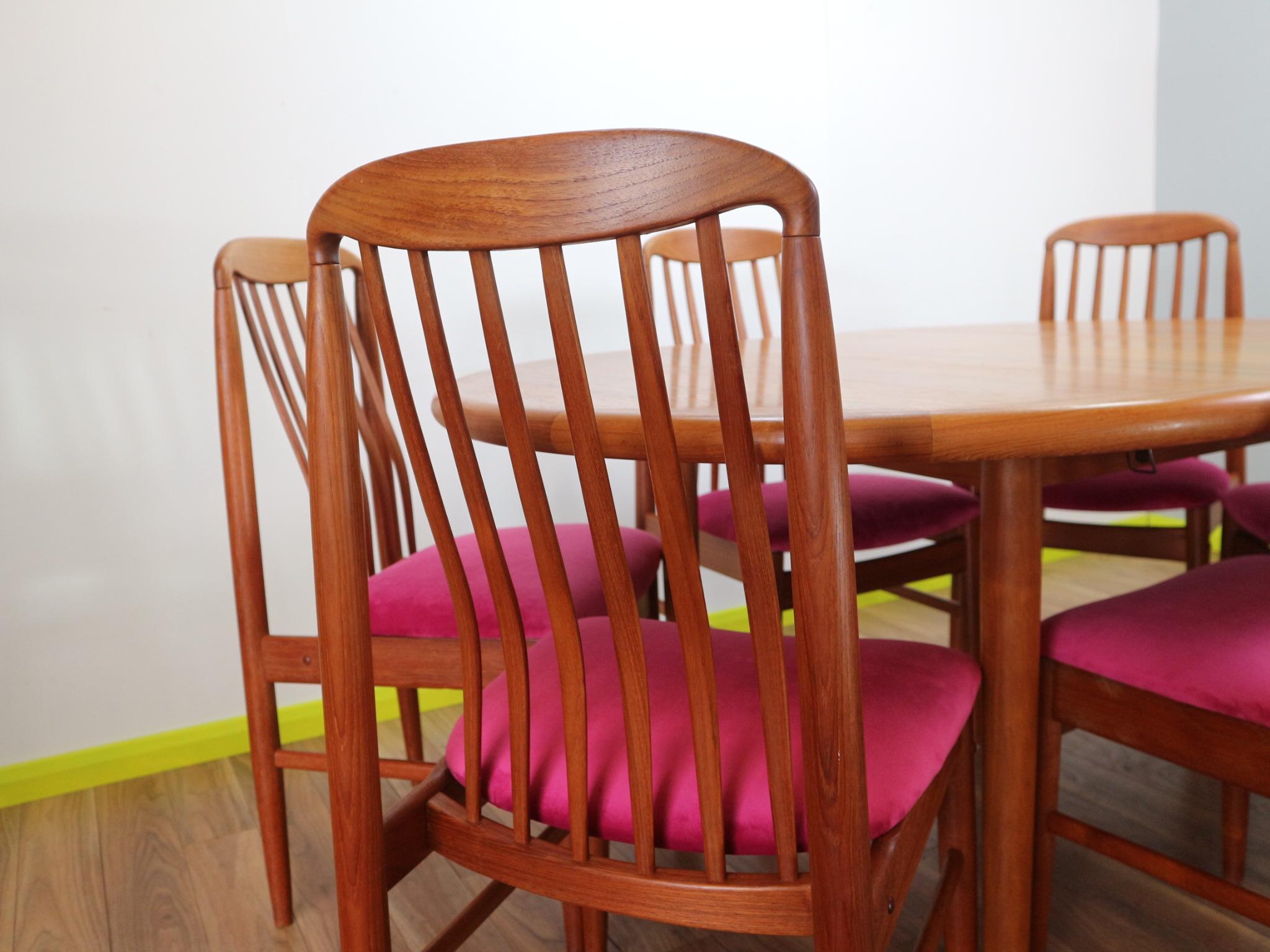 Fabric Mid Century Teak Danish Benni Linden Dining Chairs Set of 6