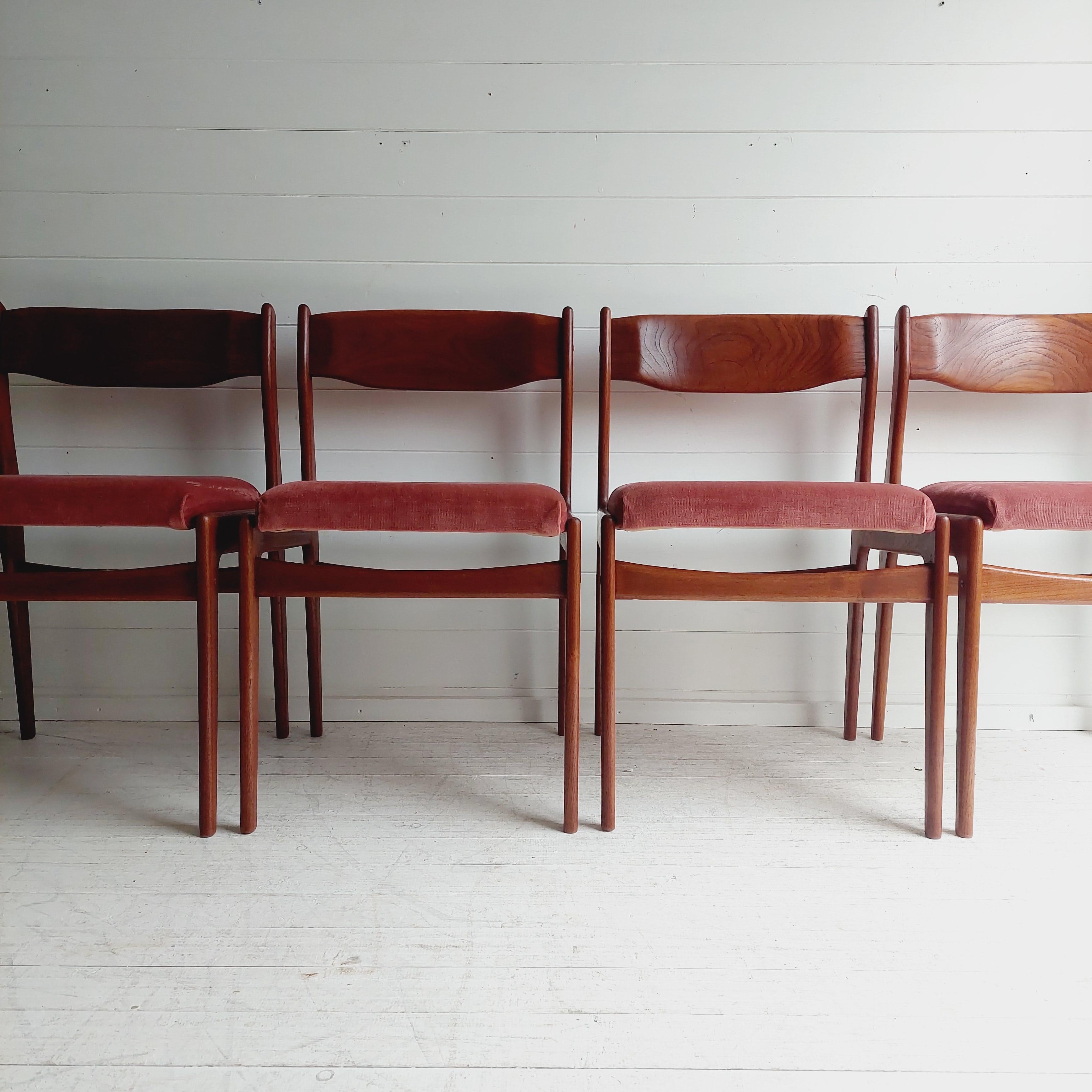 Mid Century teak Danish dining chairs 60s, Erik Buch style, set of 4 5