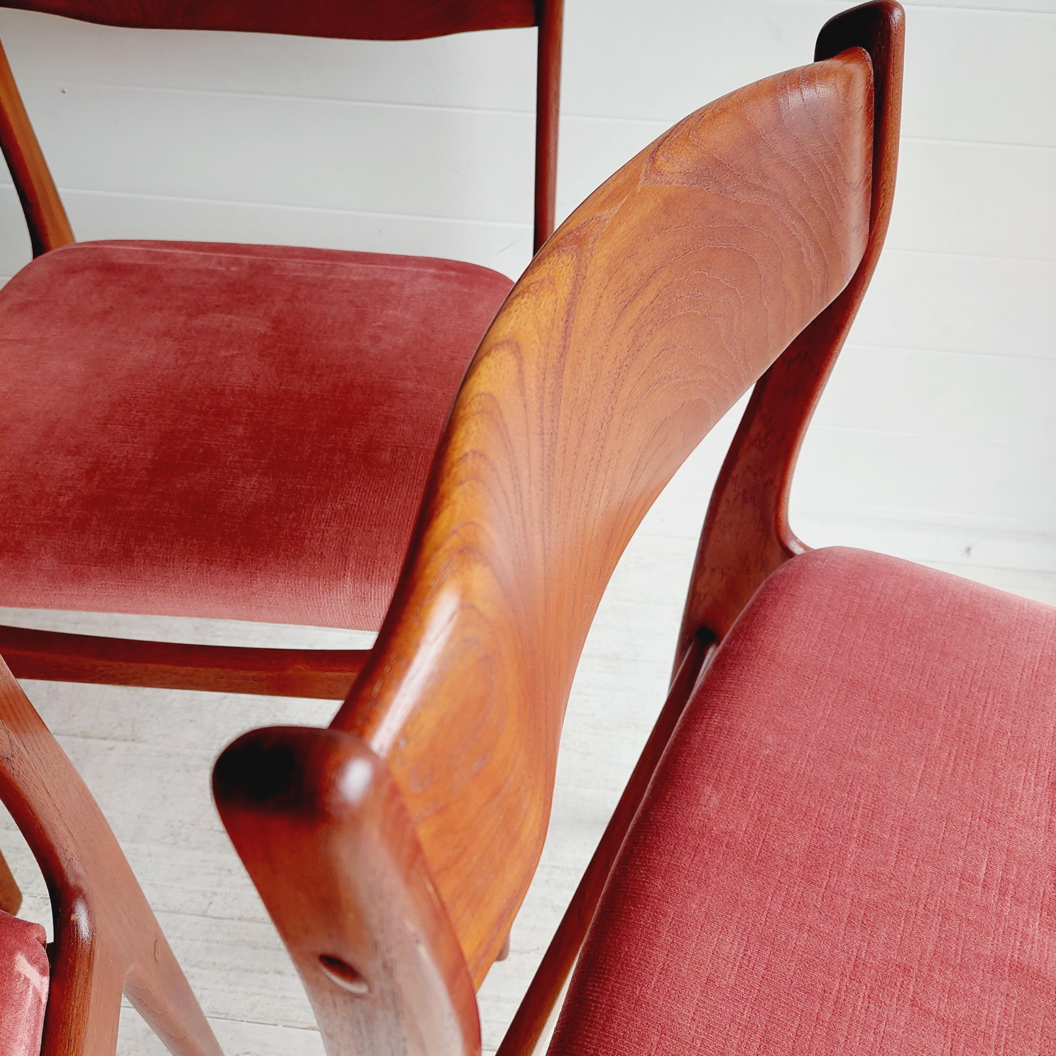 Mid Century teak Danish dining chairs 60s, Erik Buch style, set of 4 6