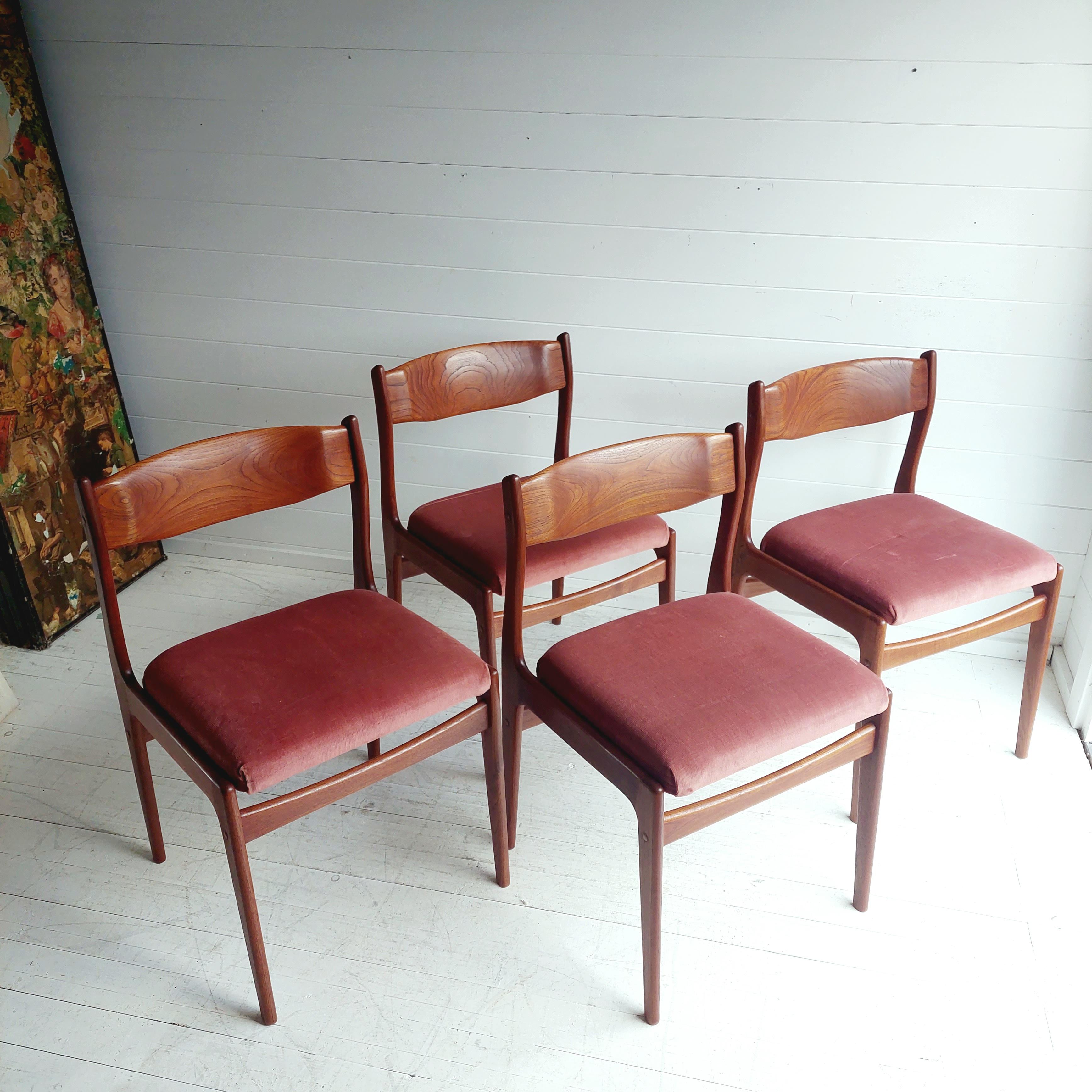 Mid Century teak Danish dining chairs 60s, Erik Buch style, set of 4 8