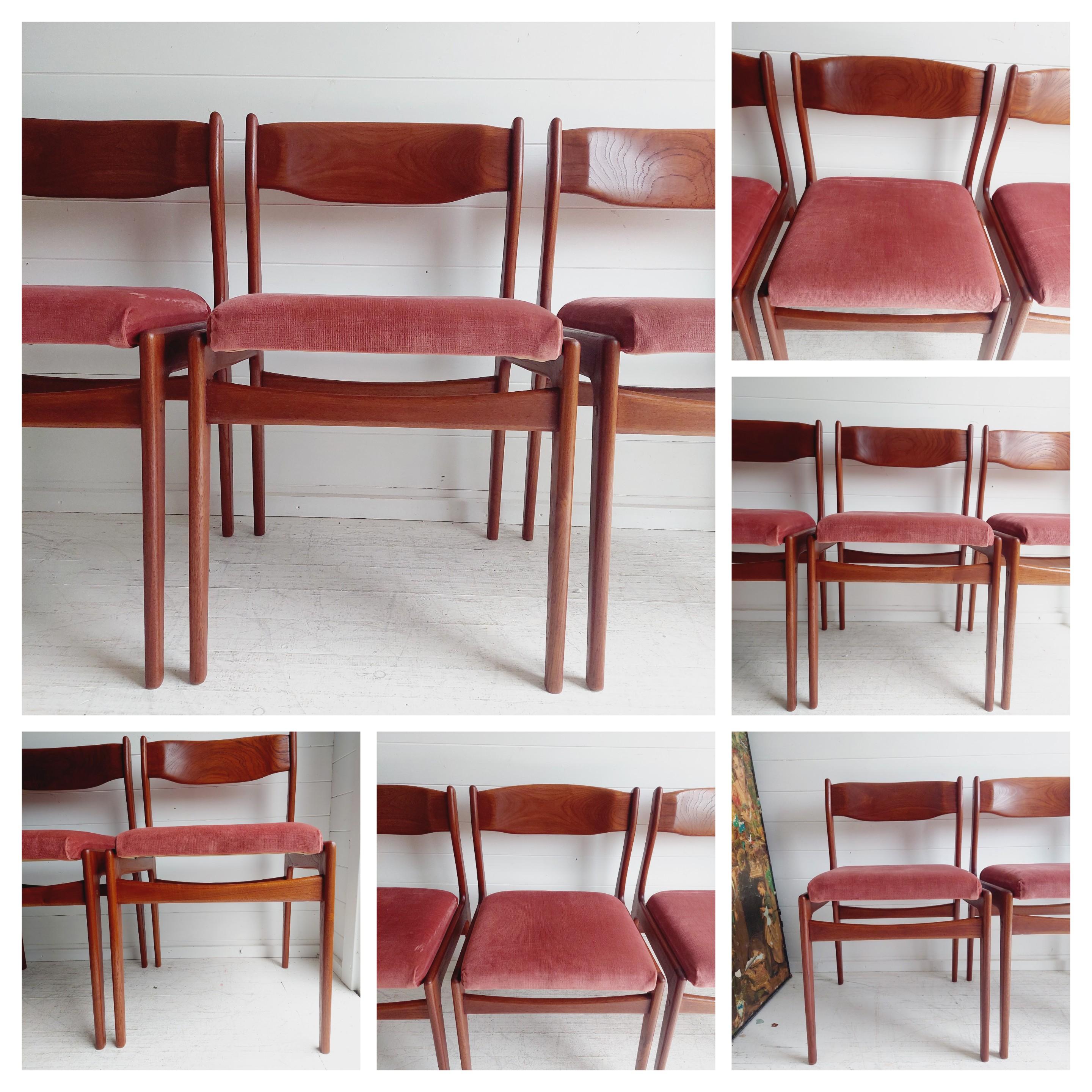 Mid Century teak Danish dining chairs 60s, Erik Buch style, set of 4 10