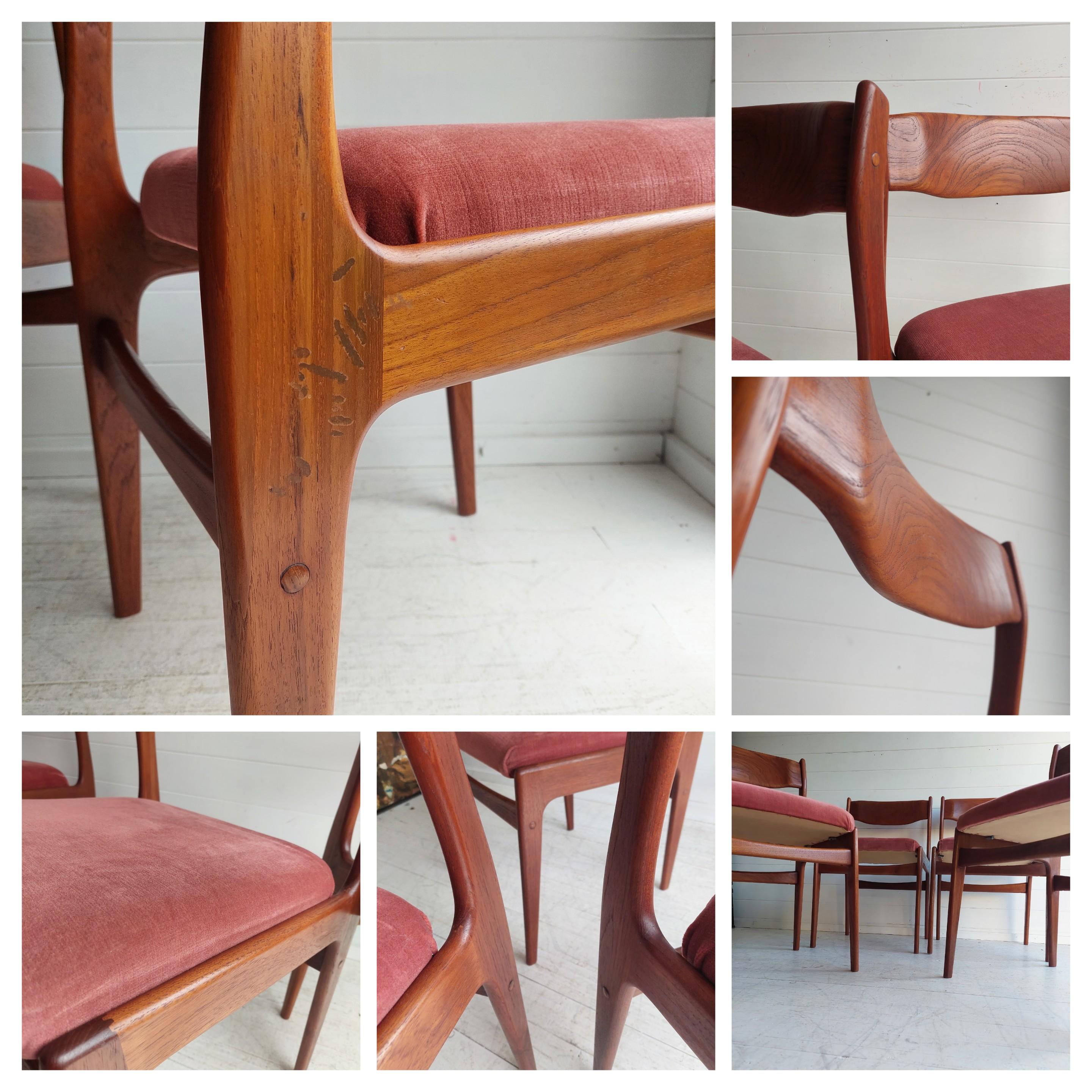 Mid Century teak Danish dining chairs 60s, Erik Buch style, set of 4 11