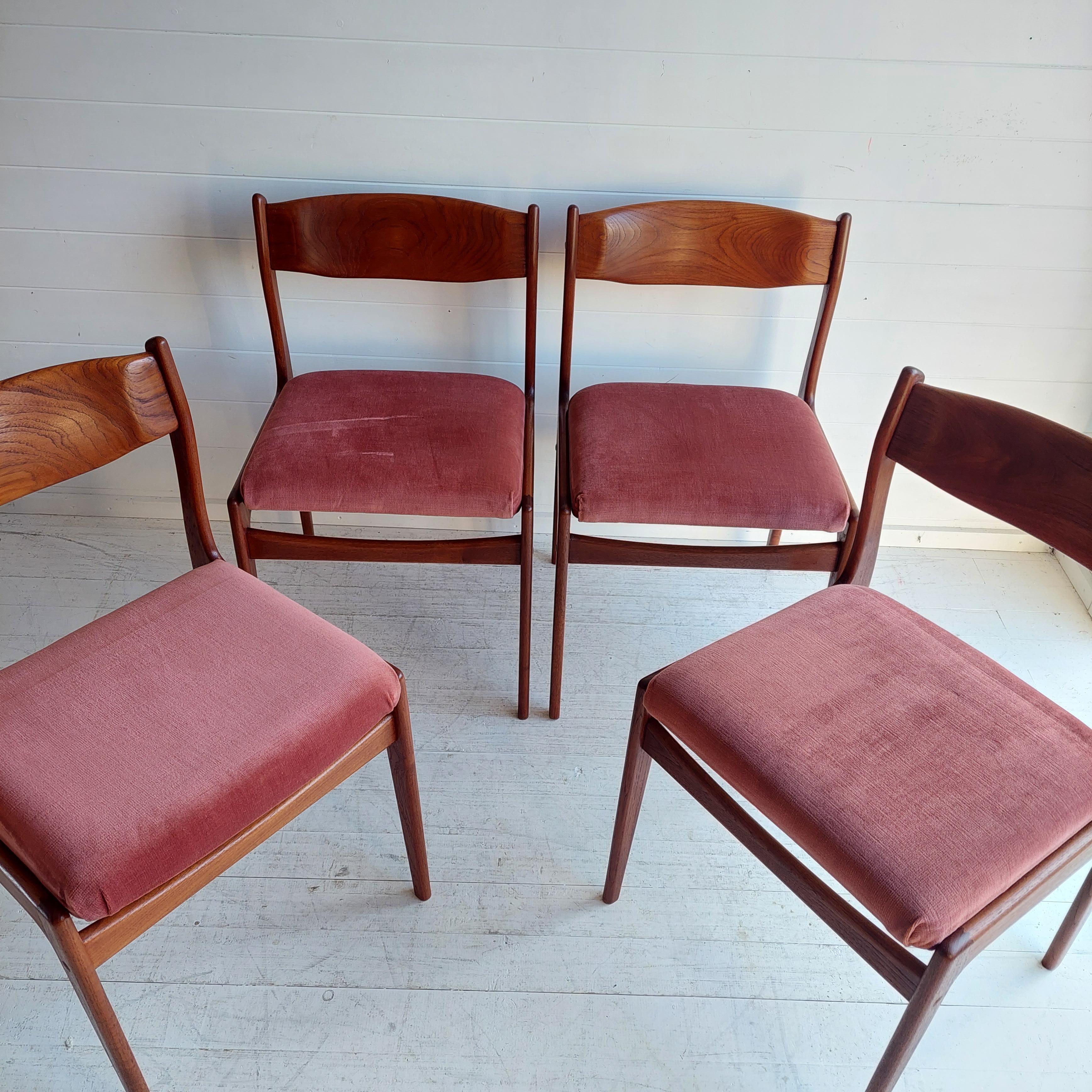 Mid Century teak Danish dining chairs 60s, Erik Buch style, set of 4 In Good Condition In Leamington Spa, GB