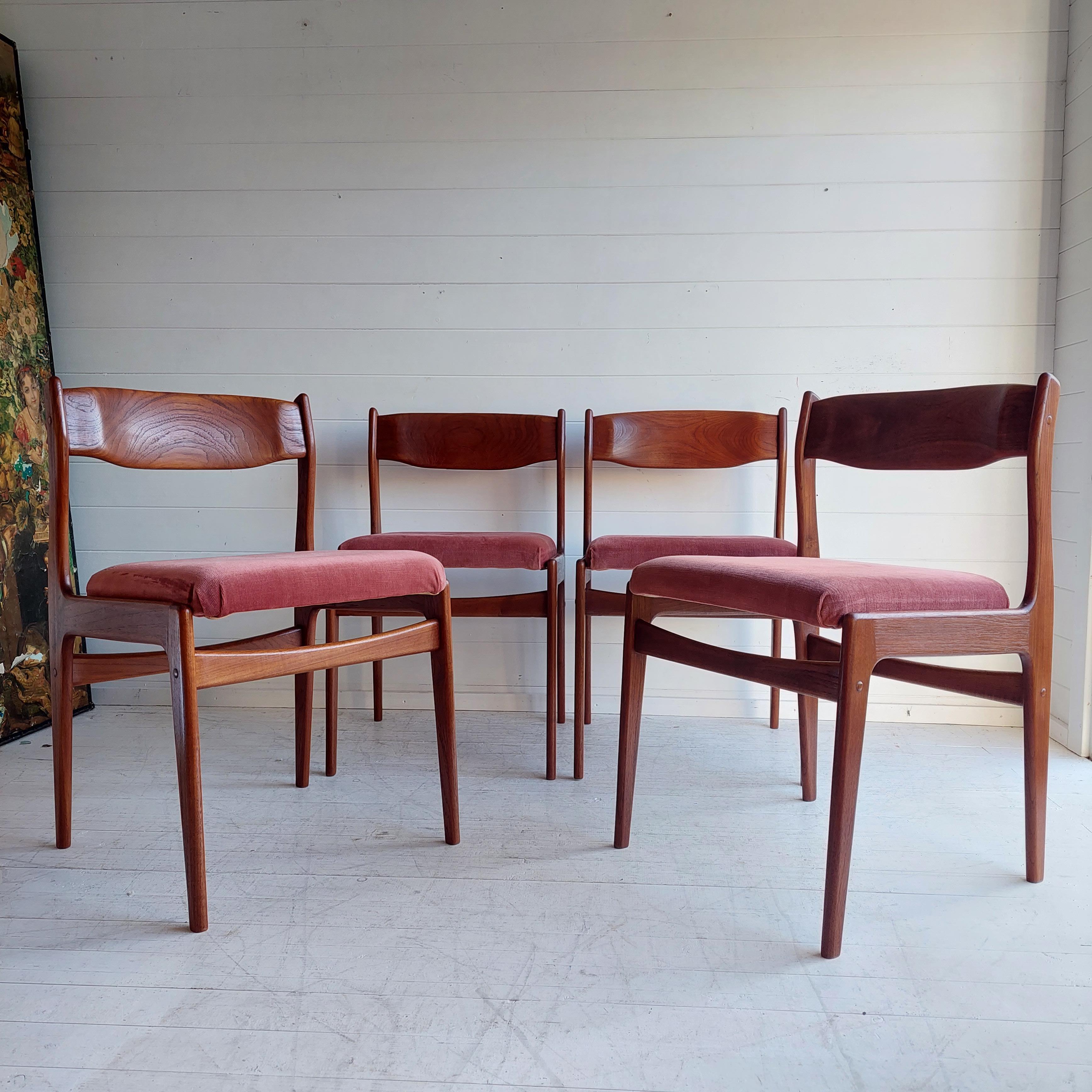 20th Century Mid Century teak Danish dining chairs 60s, Erik Buch style, set of 4
