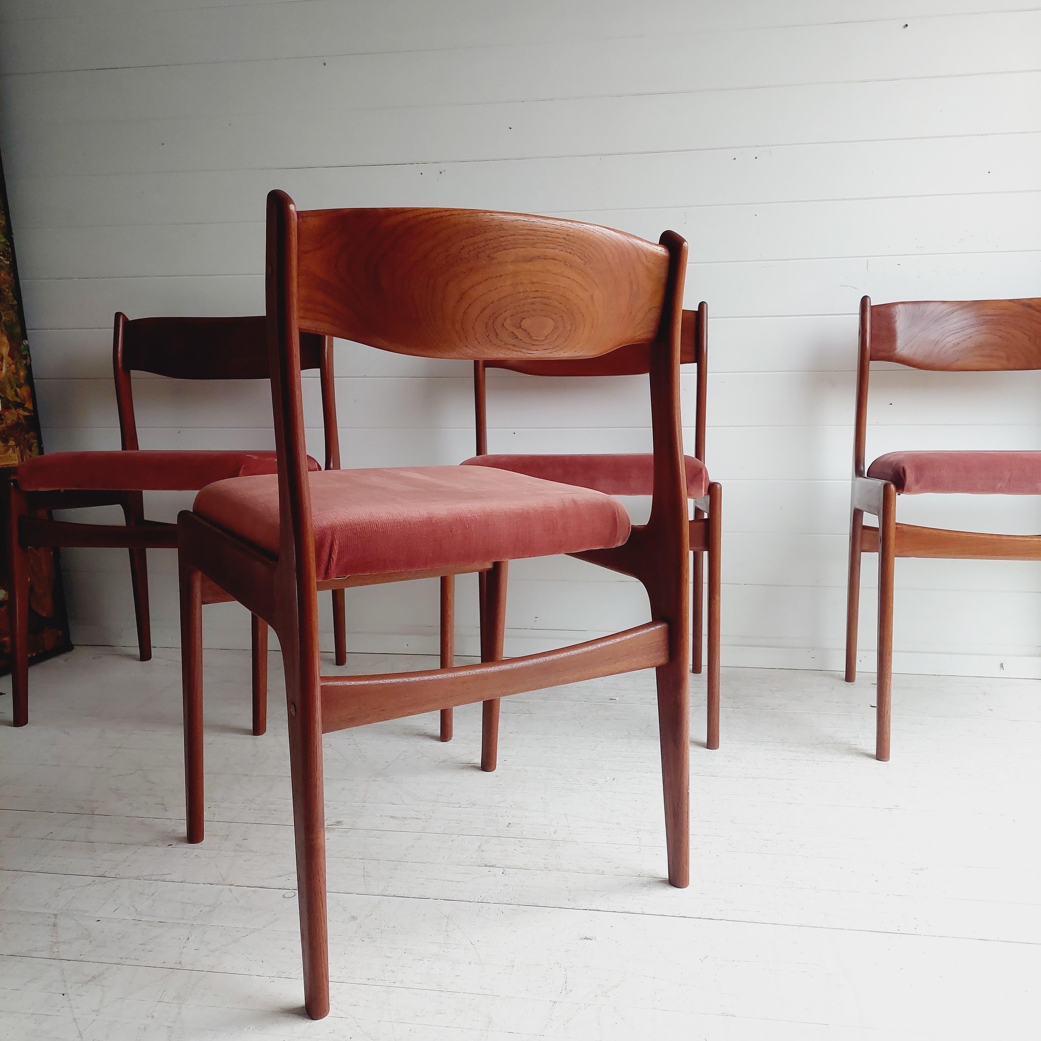 Mid Century teak Danish dining chairs 60s, Erik Buch style, set of 4 2