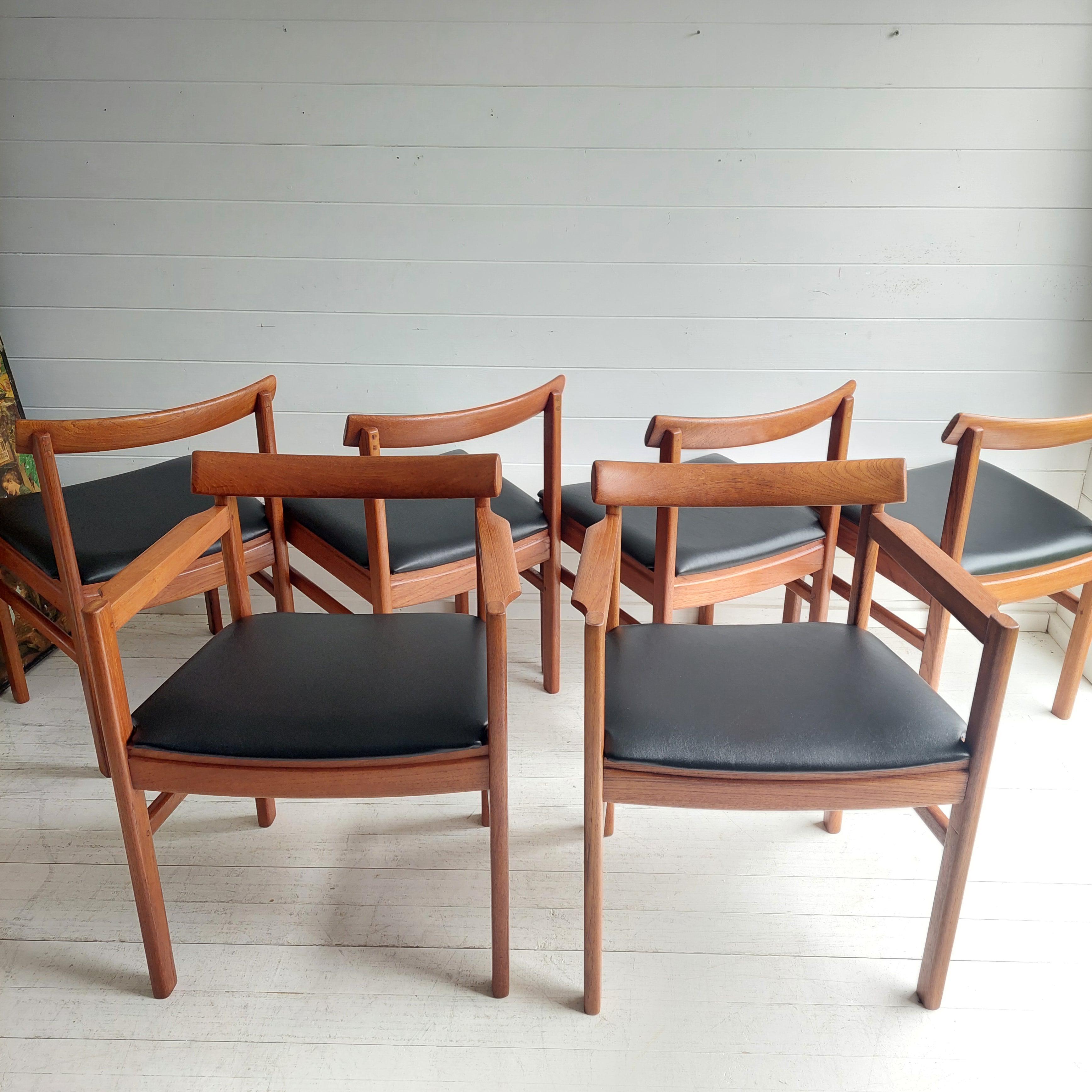 Mid Century teak Danish dining chairs set of 6, 1960s In Good Condition In Leamington Spa, GB