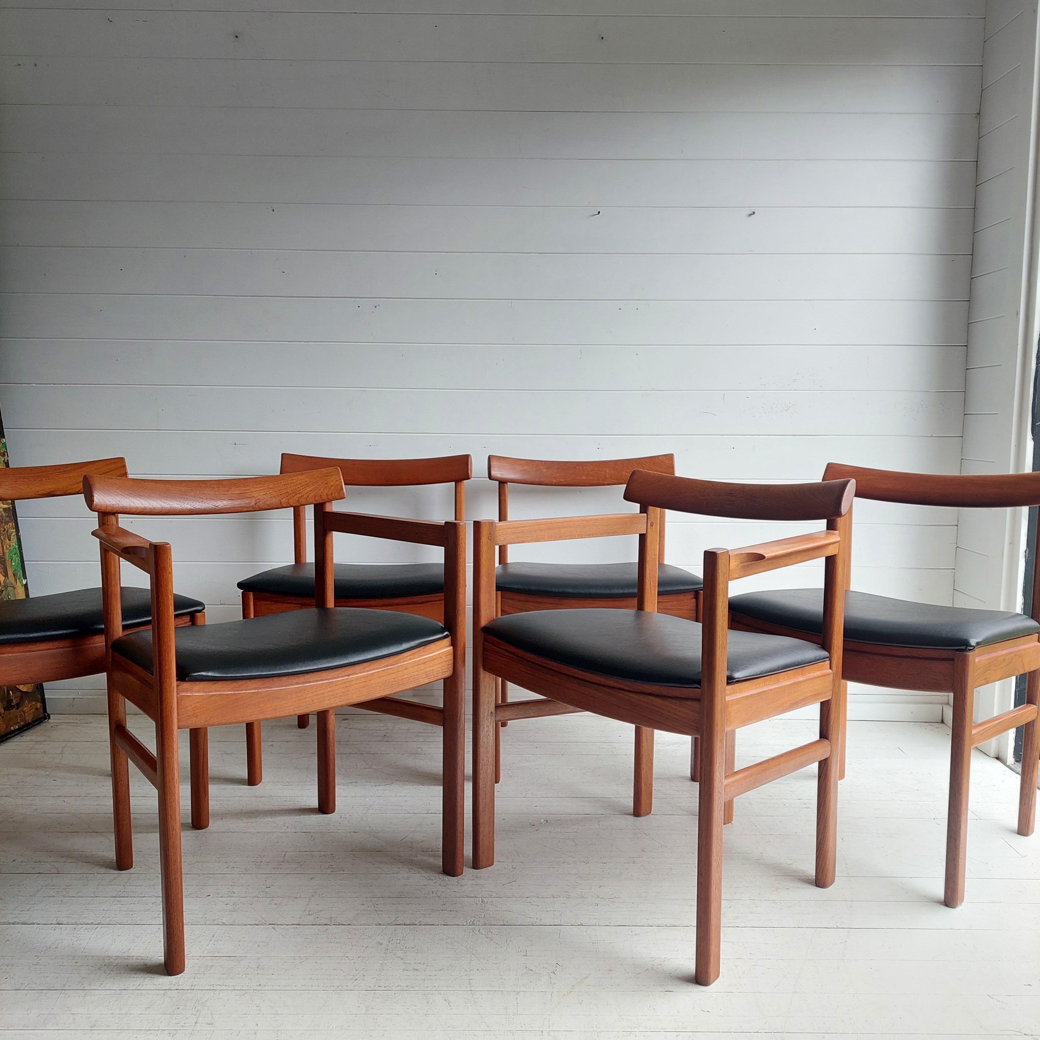 Faux Leather Mid Century teak Danish dining chairs set of 6, 1960s