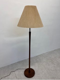 Mid-Century Teak Danish Floor Lamp with Original Pleated Linen Shade, 1960s