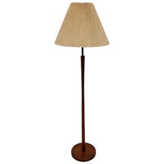 Mid-Century Teak Danish Floor Lamp with Original Pleated Linen Shade, 1960s