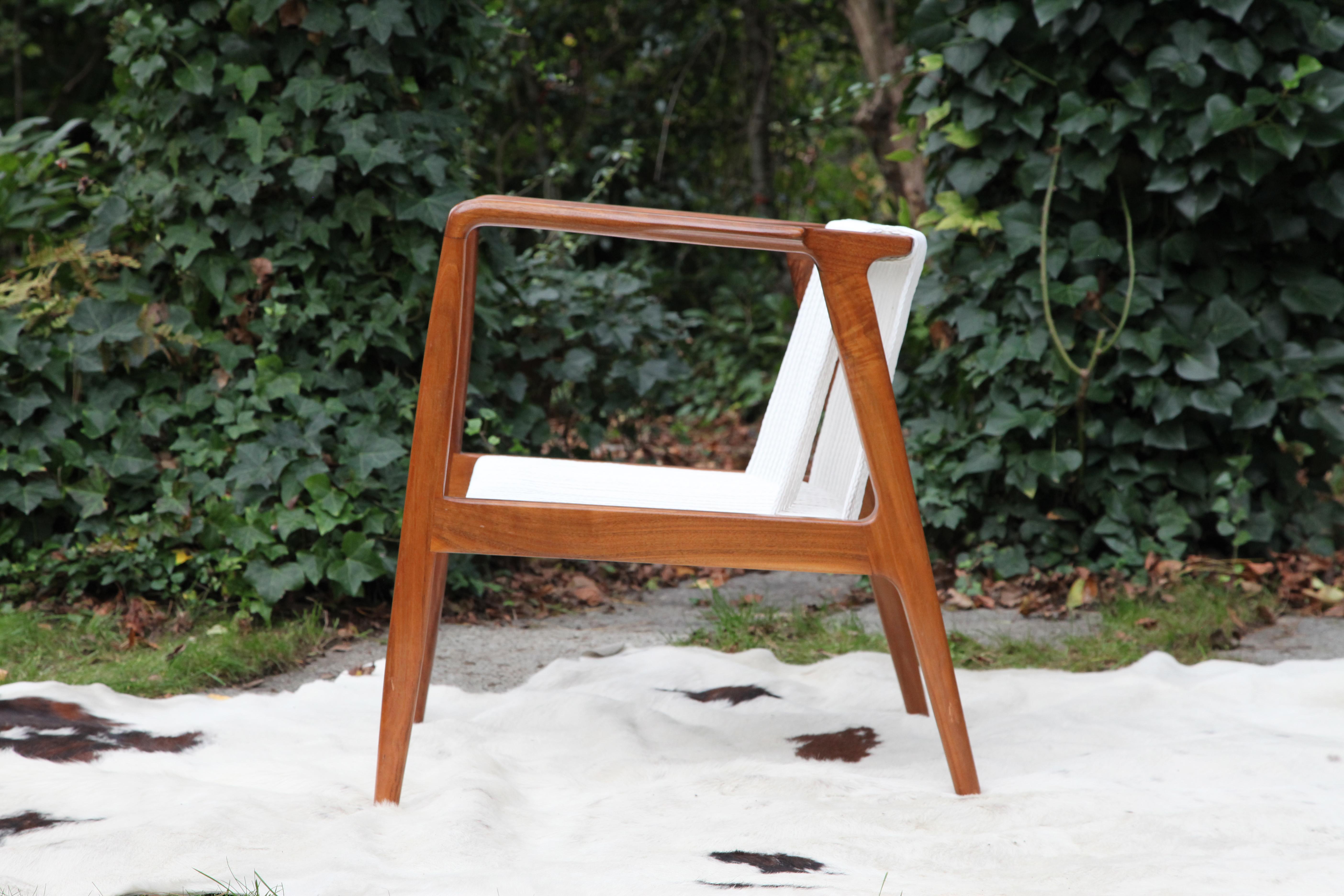 Mid-Century Modern Midcentury Teak Danish Rope Chair, 1960s For Sale