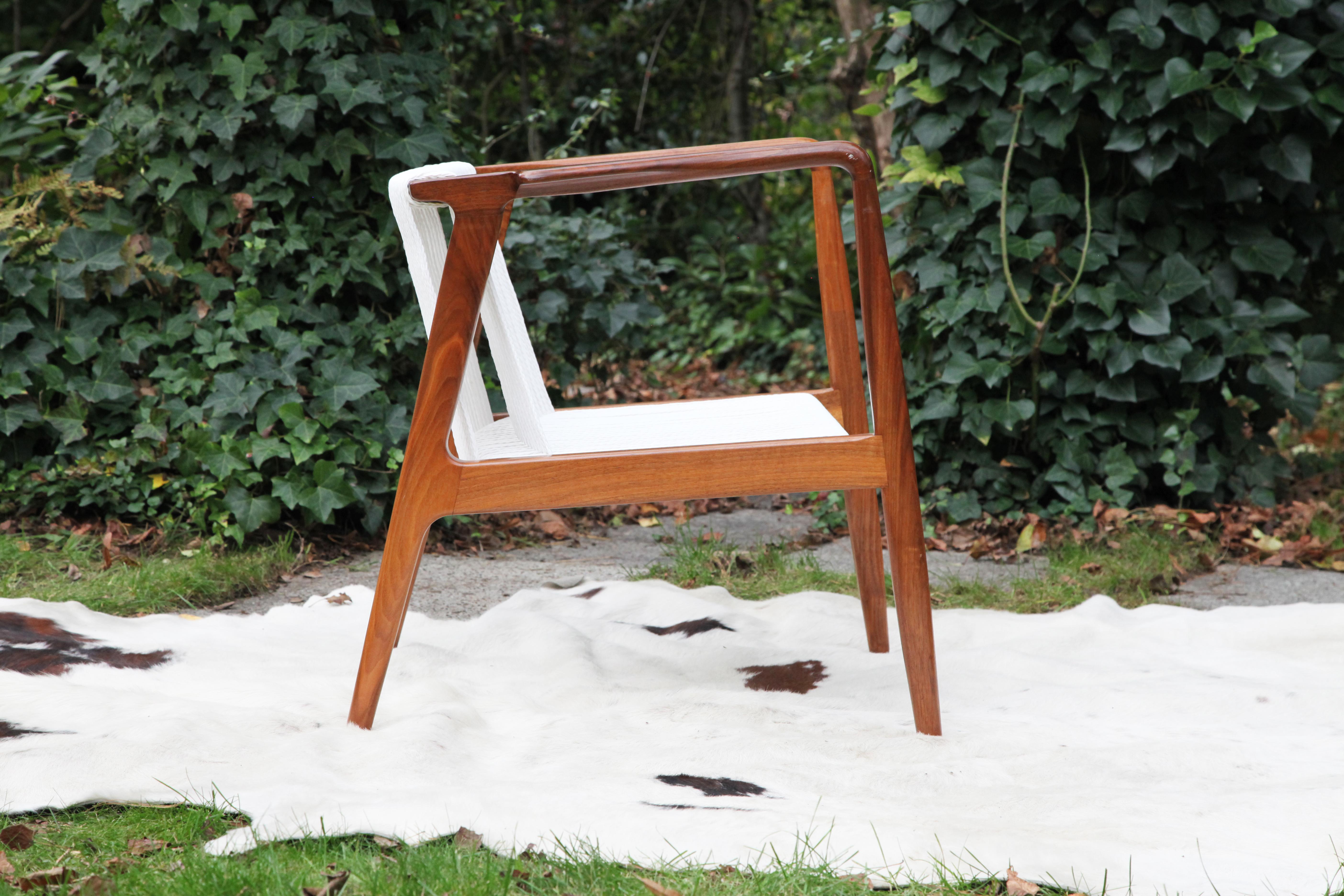Hand-Woven Midcentury Teak Danish Rope Chair, 1960s For Sale