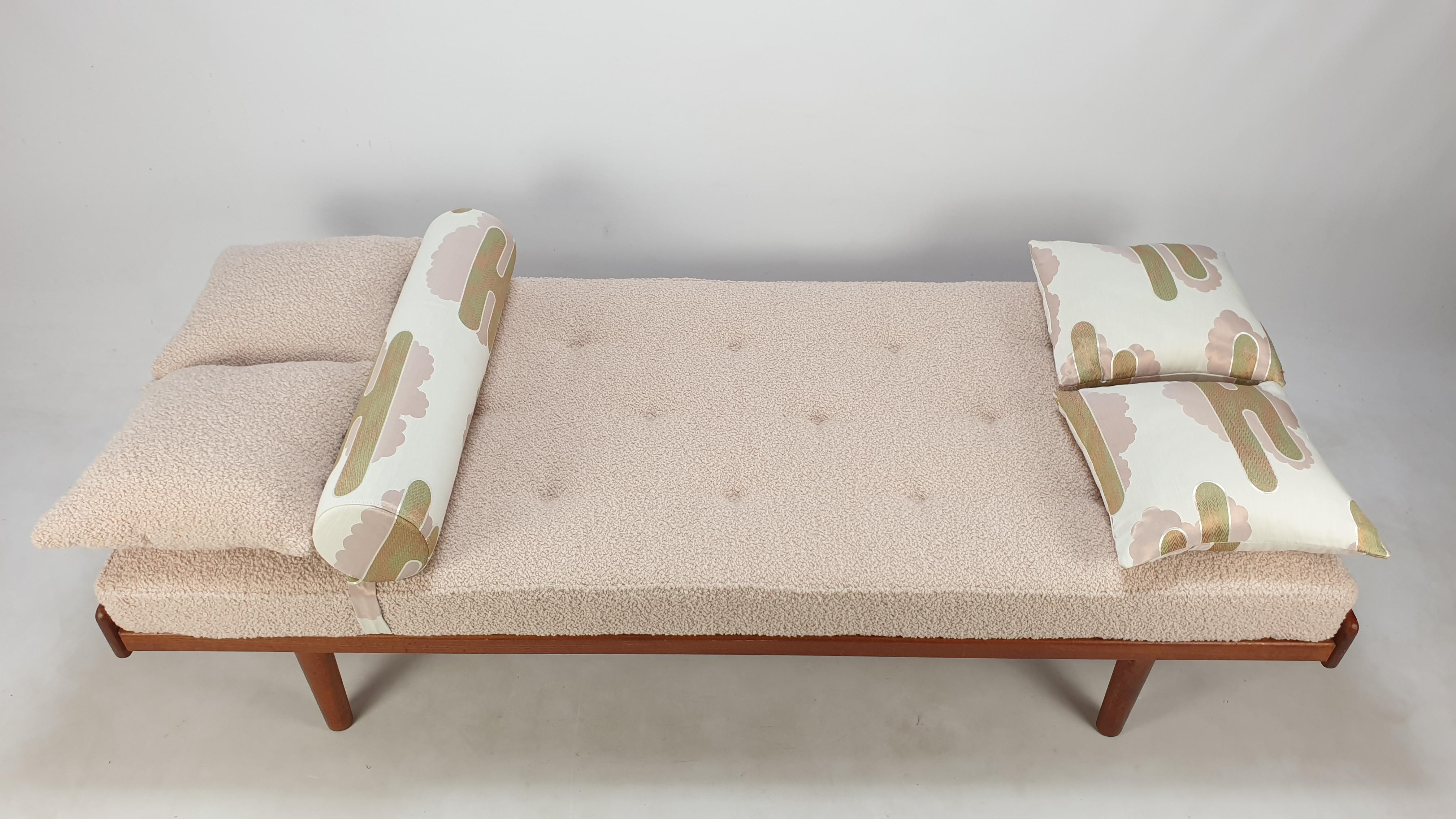 Fabric Mid Century Teak Daybed, 1960s For Sale