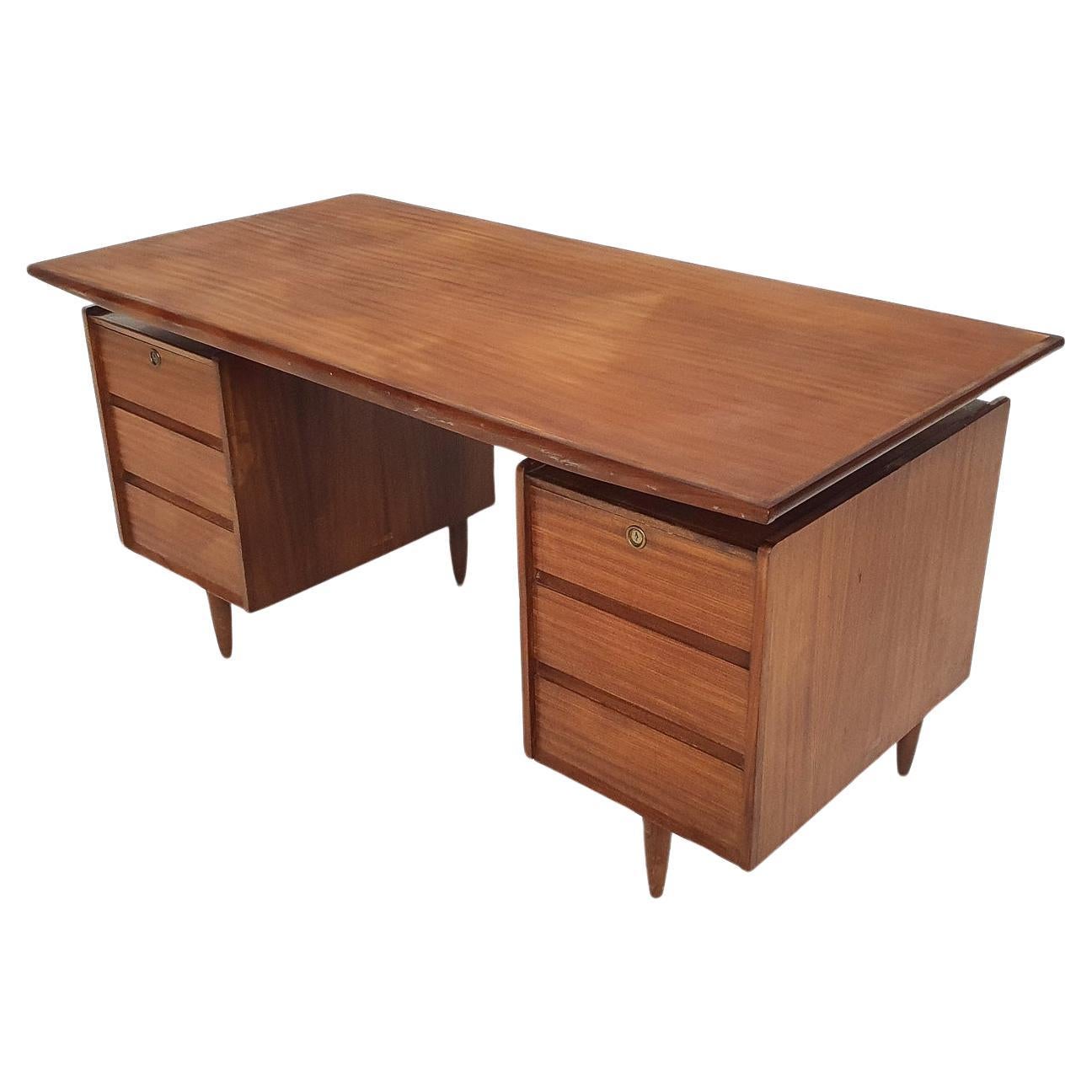  Mid-century teak desk, The Netherlands 1960's For Sale