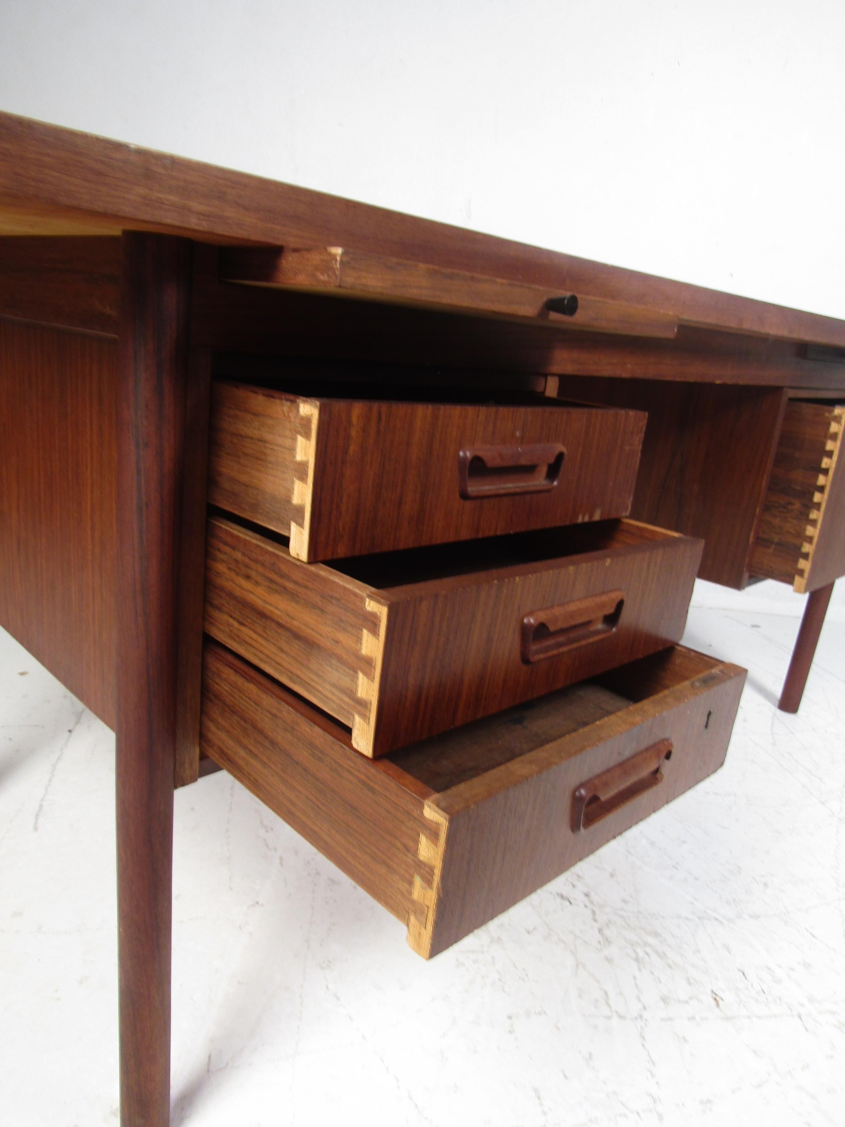 Mid-Century Modern Midcentury Teak Desk with a Finished Back For Sale