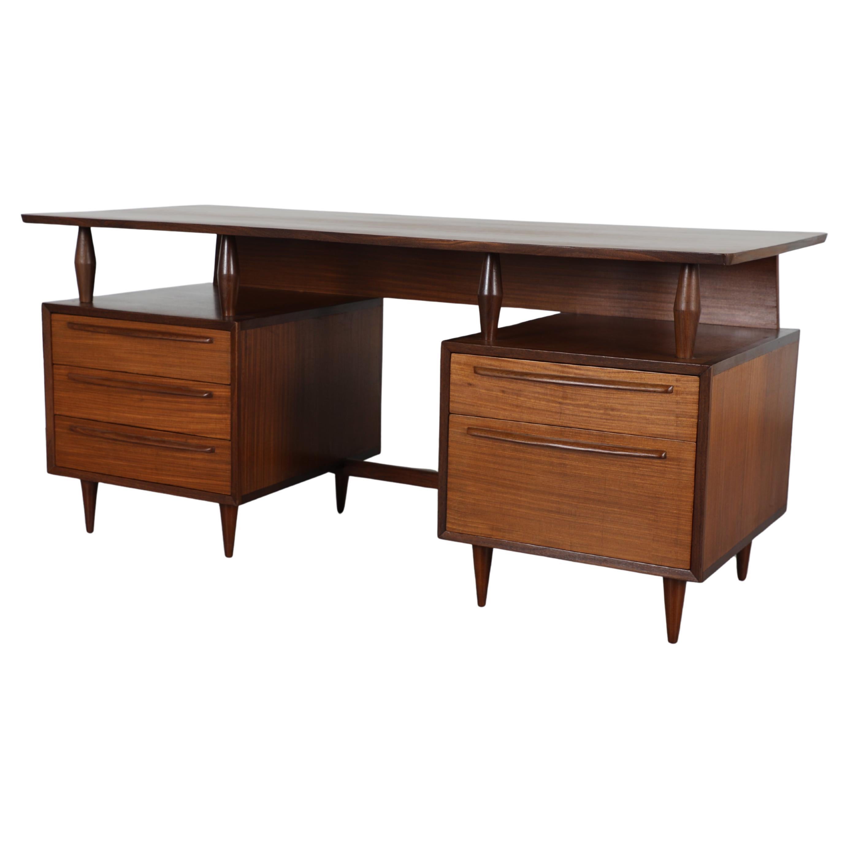 Mid-Century Teak Desk with Floating Top attr to WeBe