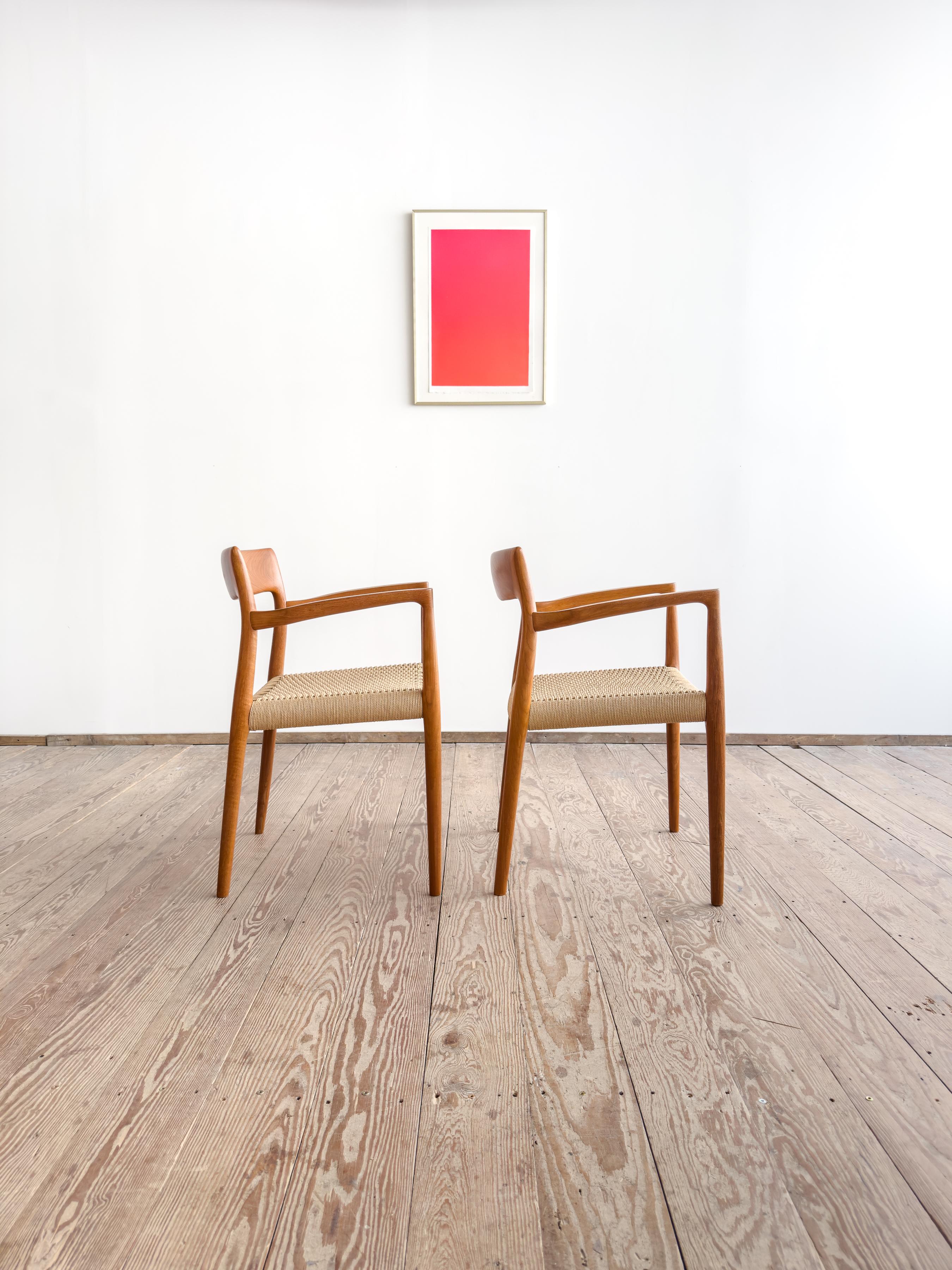 Hand-Carved Mid-Century Teak Dining Chairs #57 by Niels O. Møller for J. L. Moller, Set of 2 For Sale