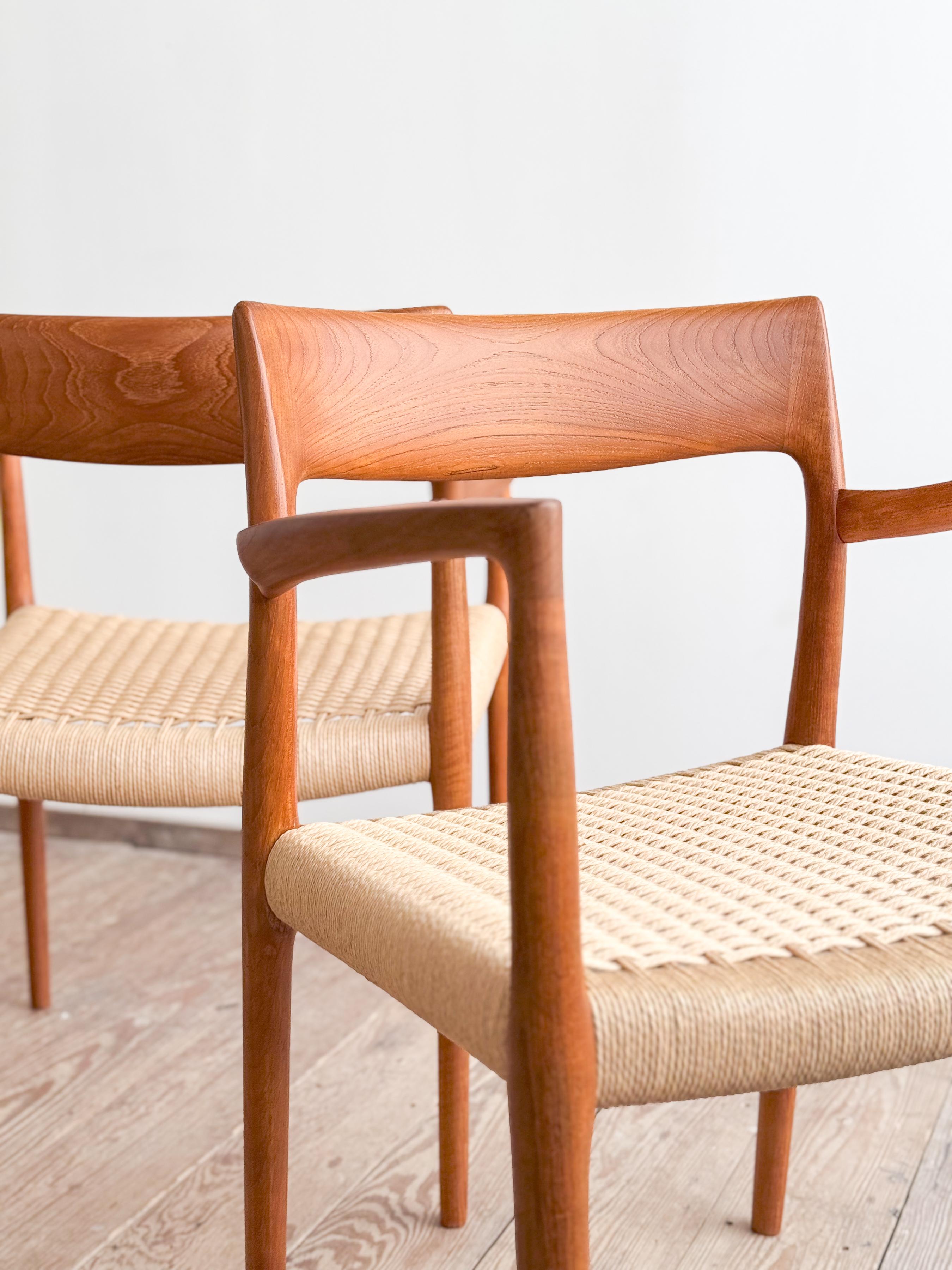 Mid-20th Century Mid-Century Teak Dining Chairs #57 by Niels O. Møller for J. L. Moller, Set of 2 For Sale