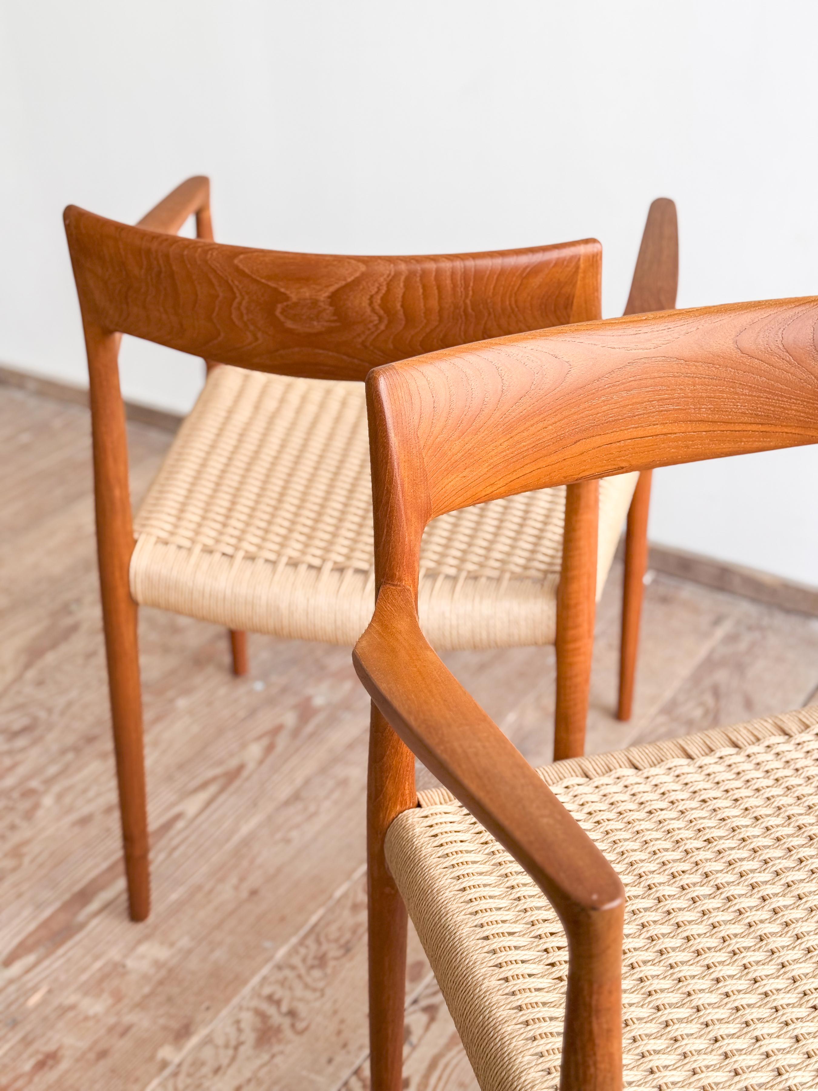 Papercord Mid-Century Teak Dining Chairs #57 by Niels O. Møller for J. L. Moller, Set of 2 For Sale