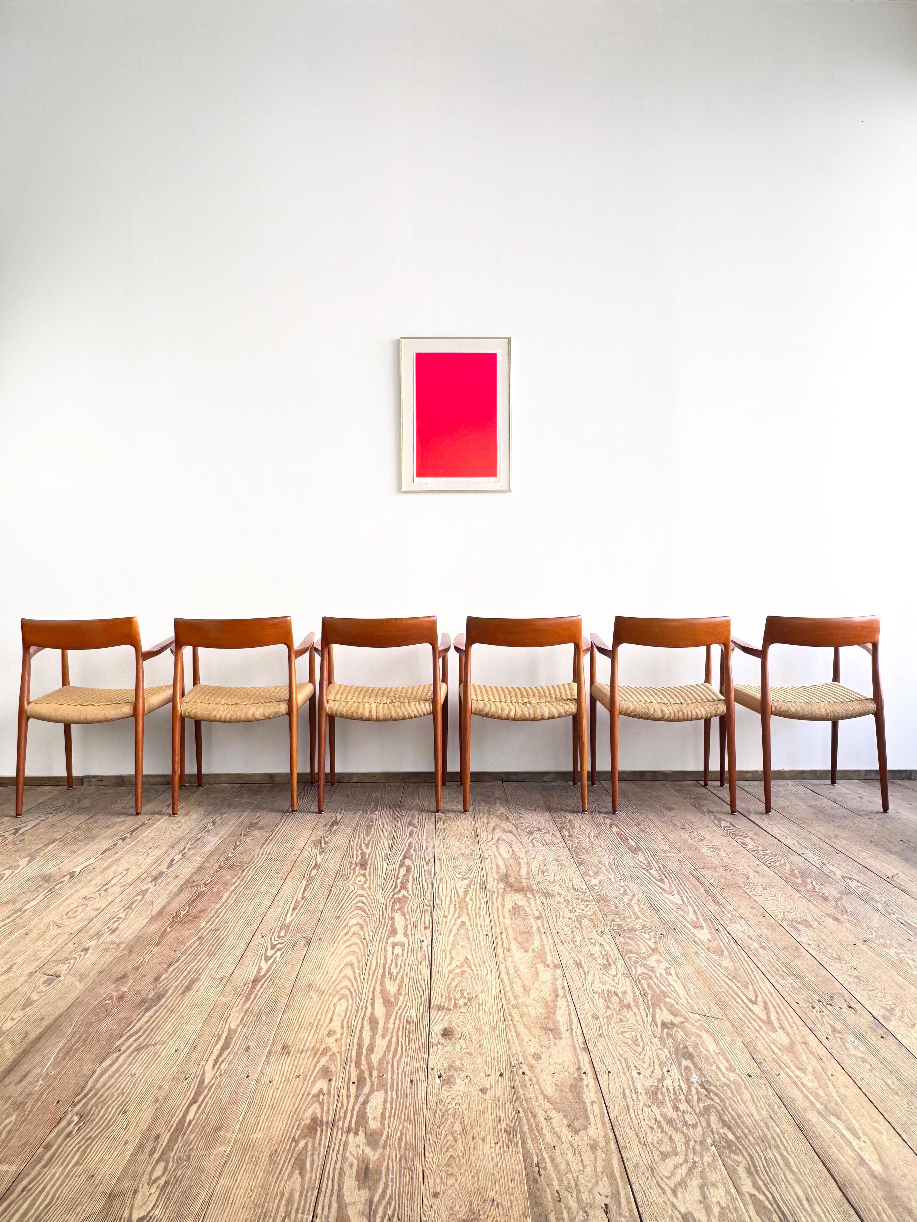 Teakholz-Esszimmerstühle aus der Mitte des Jahrhunderts #57 von Niels O. Møller für J. L. Moller, 6-teilig (Moderne der Mitte des Jahrhunderts) im Angebot