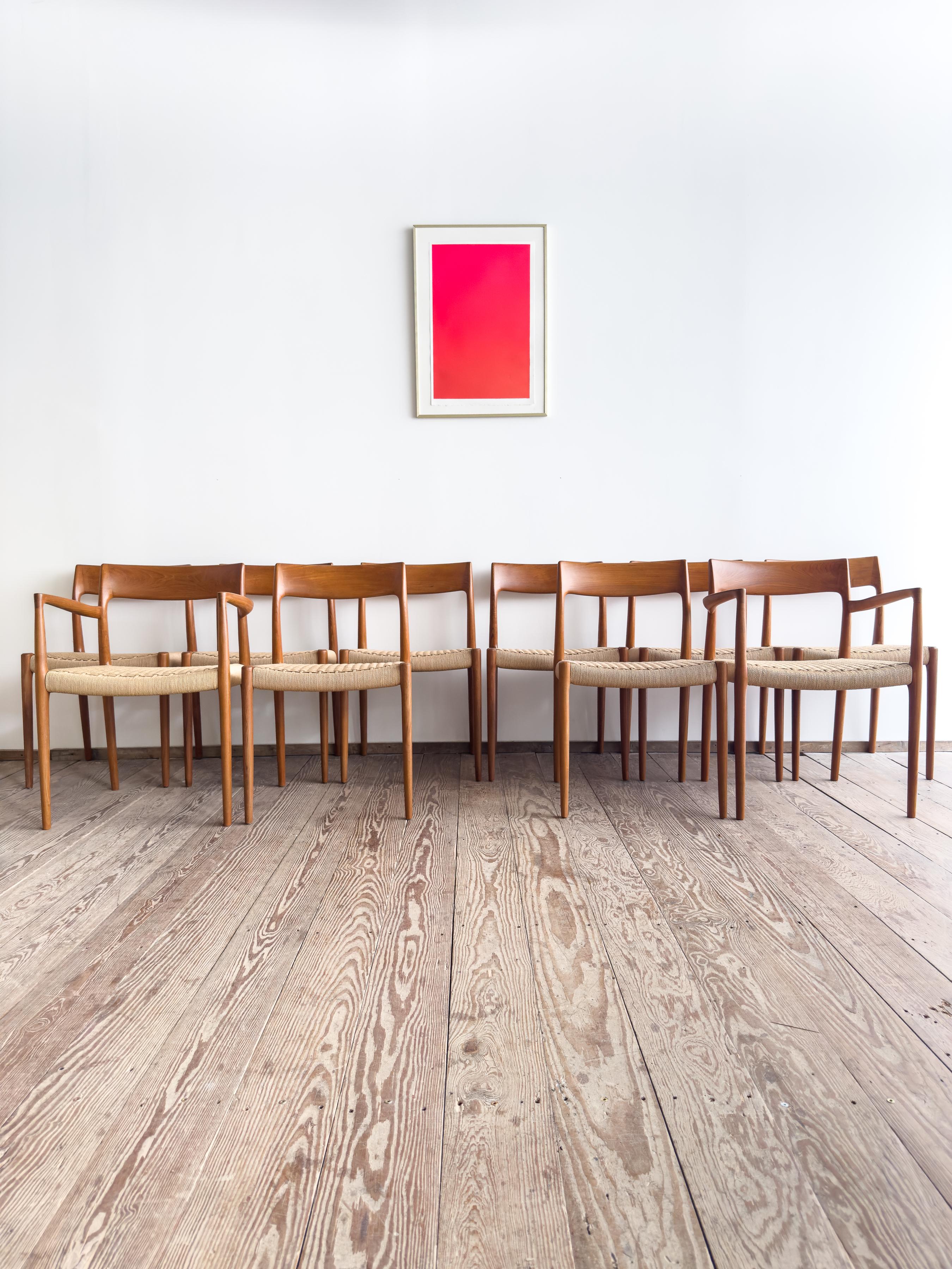 Teak-Esszimmerstühle aus der Jahrhundertmitte #57&77 von Niels O. Møller, JL. Moller, Satz von 10 (Moderne der Mitte des Jahrhunderts) im Angebot
