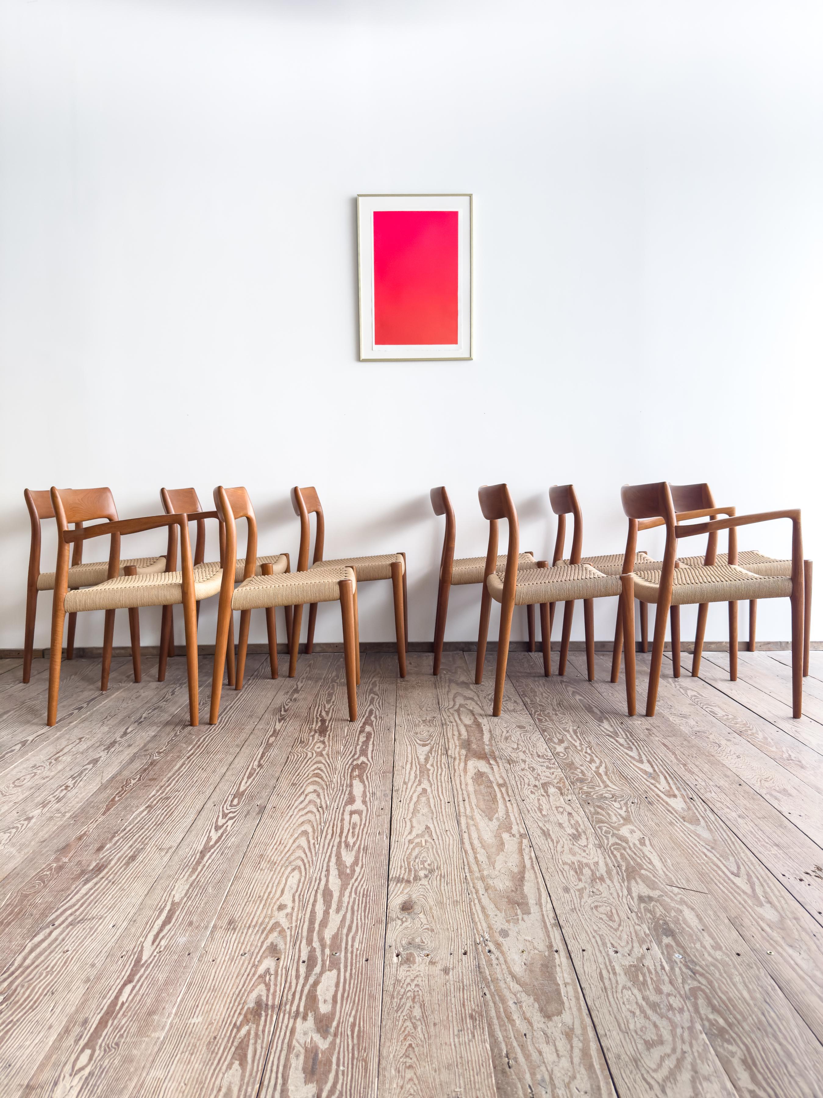 Teak-Esszimmerstühle aus der Jahrhundertmitte #57&77 von Niels O. Møller, JL. Moller, Satz von 10 (Dänisch) im Angebot