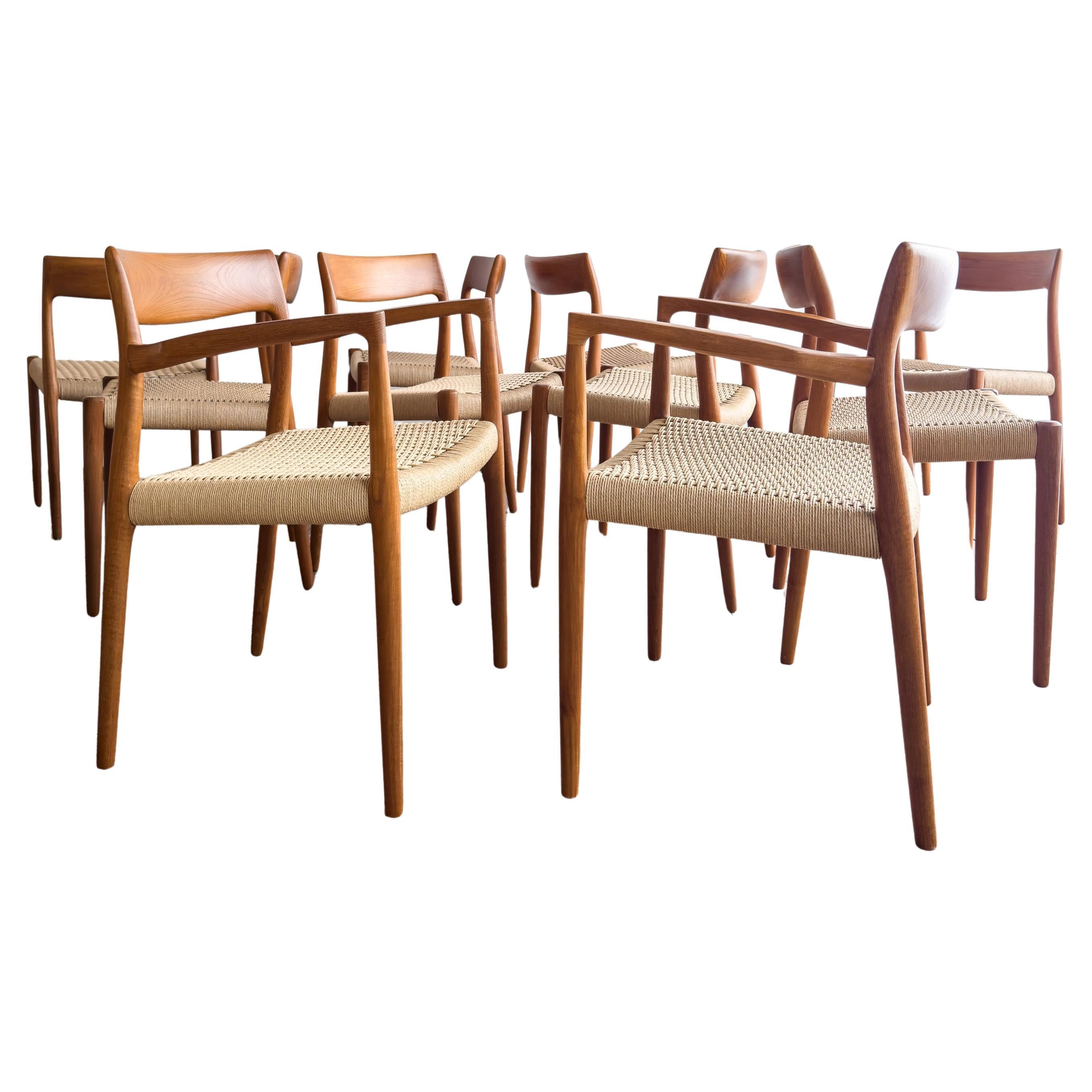 Mid-Century Teak Dining Chairs #57&77 by Niels O. Møller, JL. Moller, Set of 10