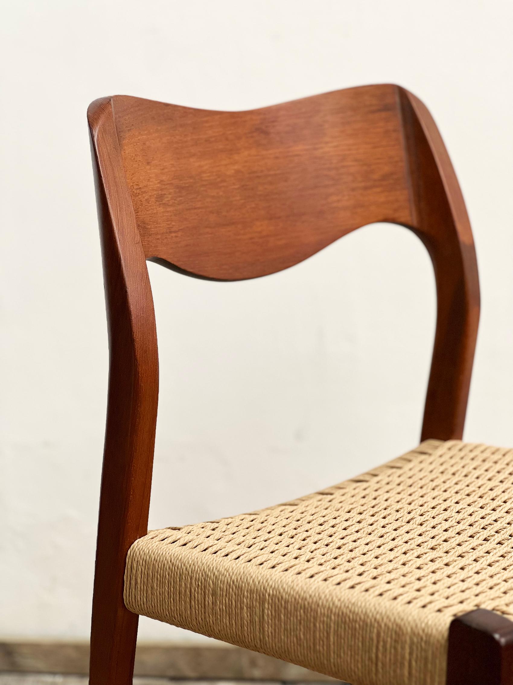 Hand-Carved Mid-Century Teak Dining Chairs #71 by Niels O. Møller for J. L. Moller, Set of 2