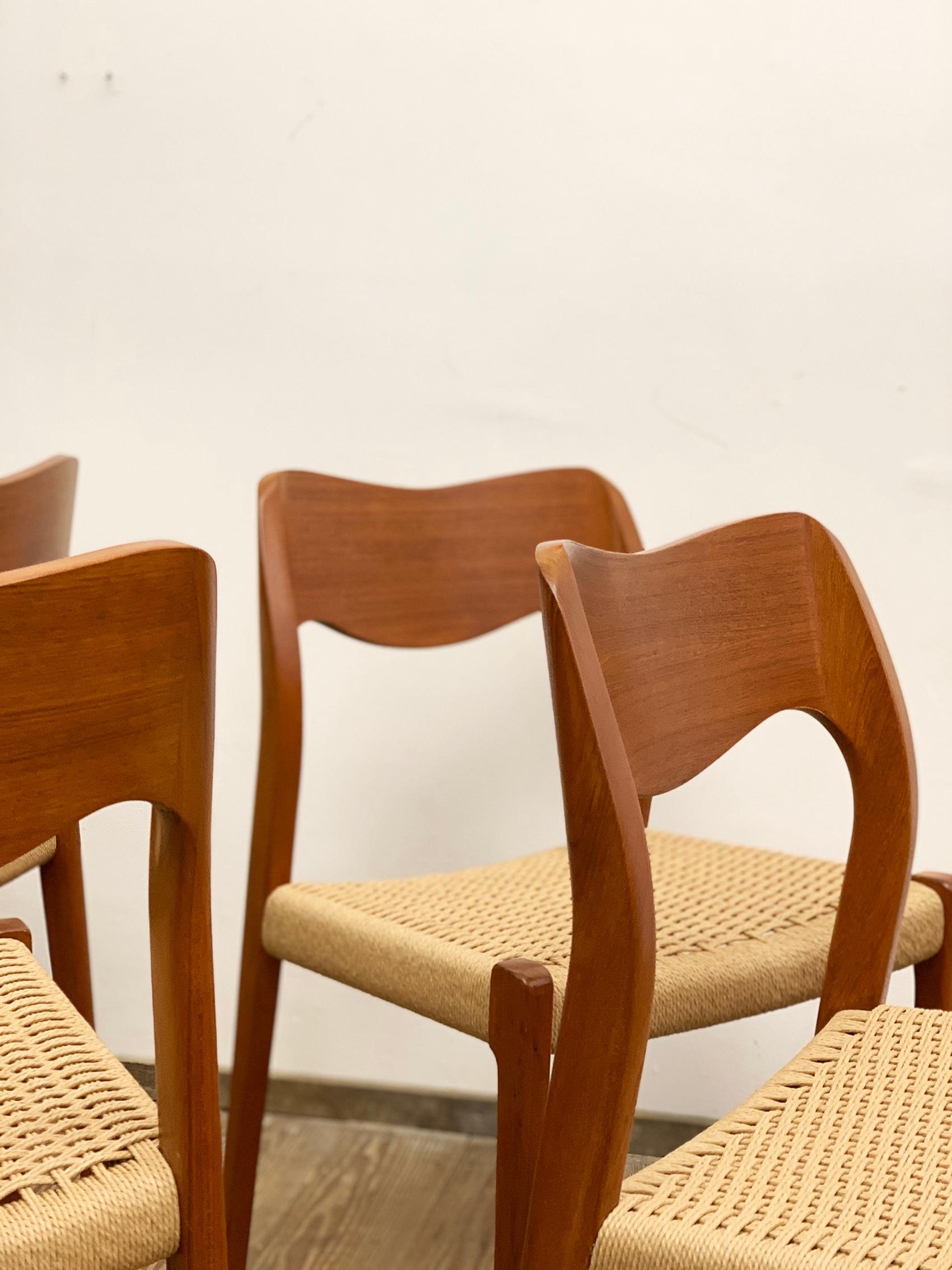 Mid-20th Century Mid-Century Teak Dining Chairs #71 by Niels O. Møller for J. L. Moller, Set of 4