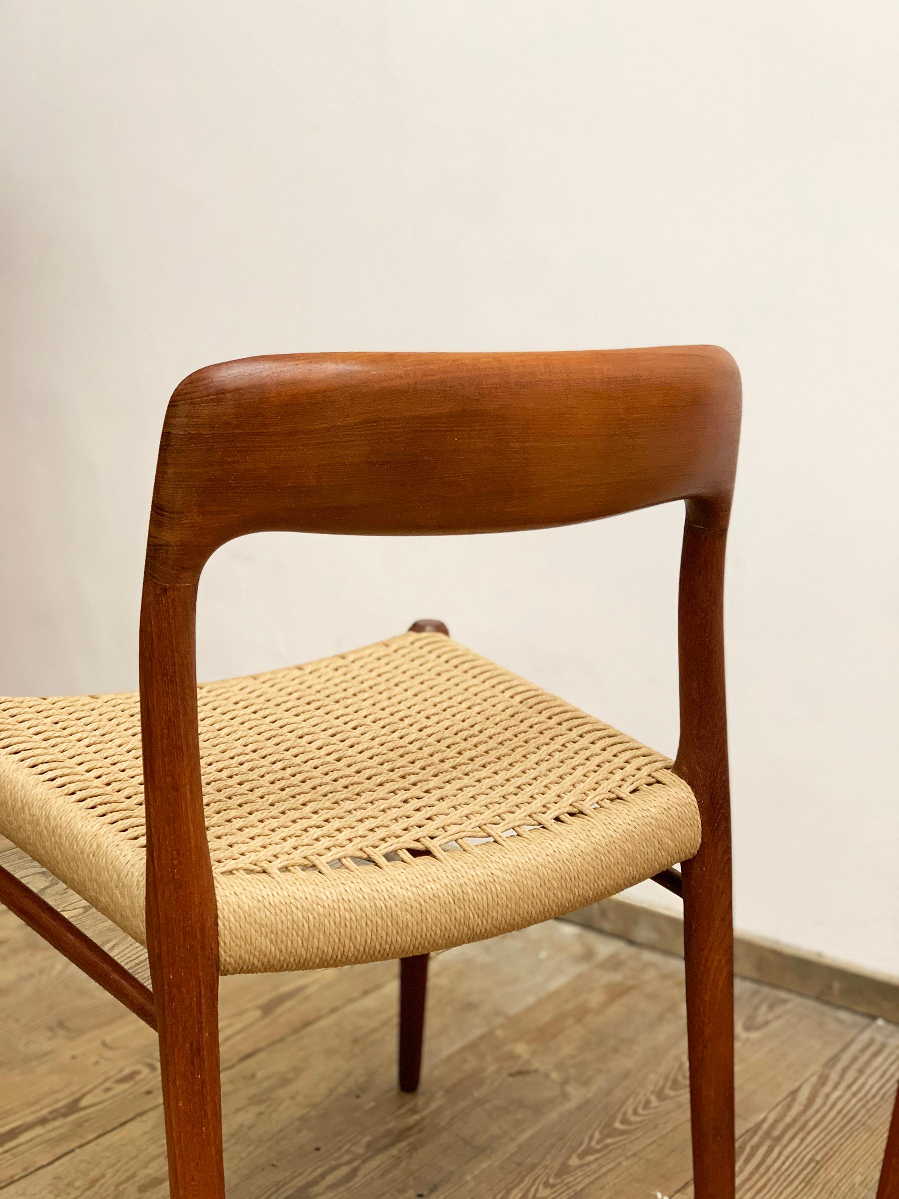 Mid-Century Teak Dining Chairs #75 by Niels O. Møller for J. L. Moller, Set of 2 For Sale 4