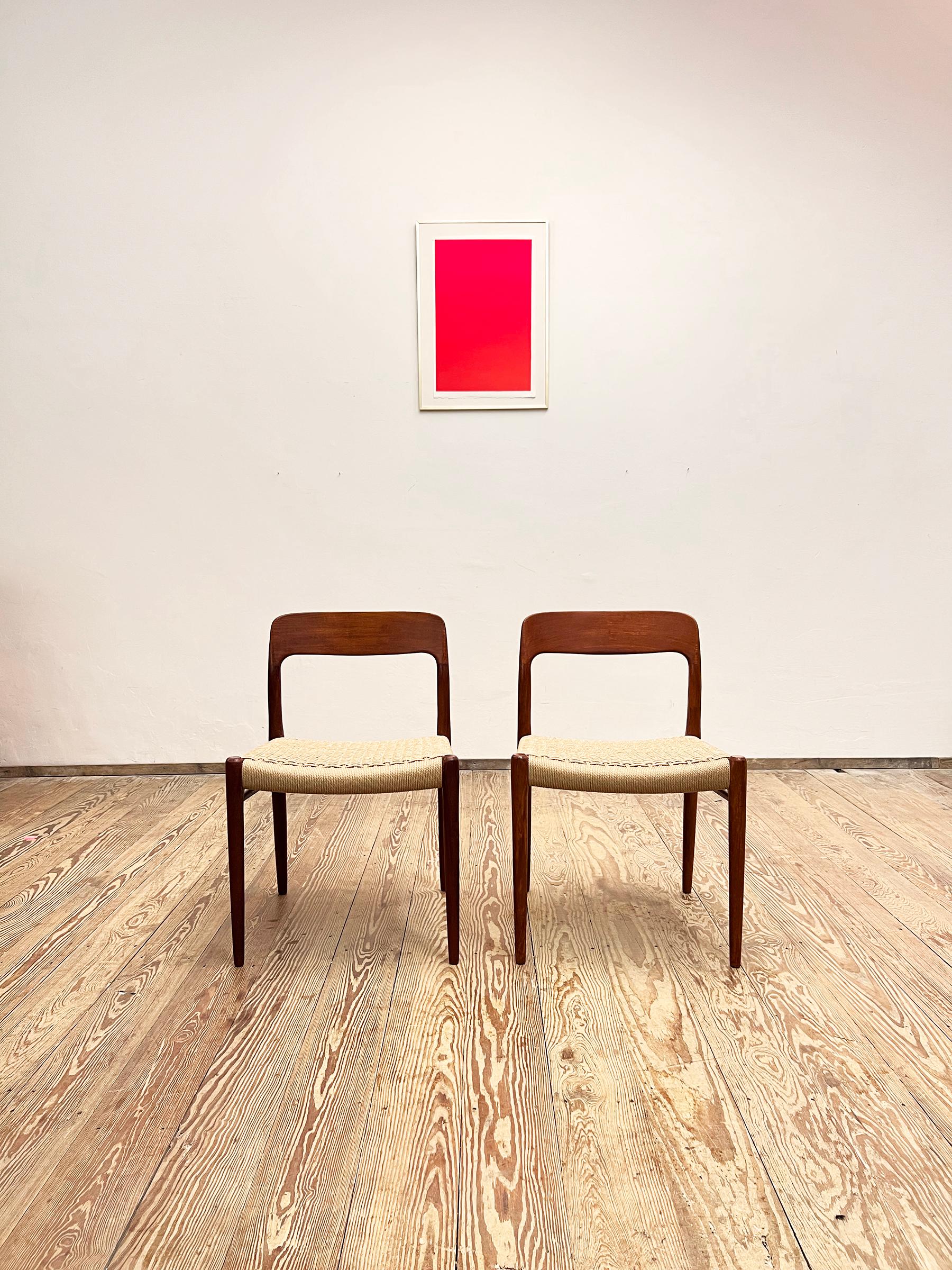 Hand-Carved Mid-Century Teak Dining Chairs #75 by Niels O. Møller for J. L. Moller, Set of 2 For Sale
