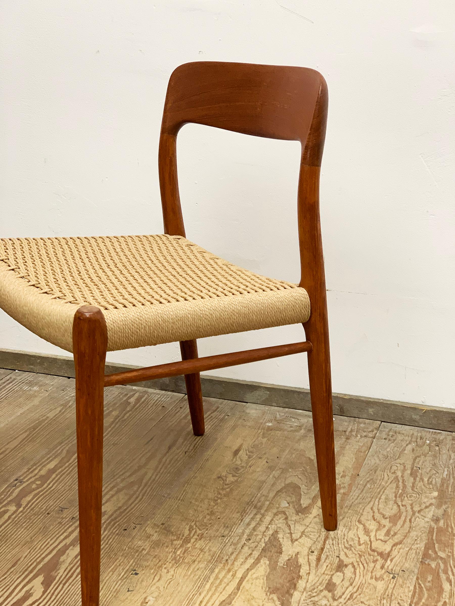 Papercord Mid-Century Teak Dining Chairs #75 by Niels O. Møller for J. L. Moller, Set of 2 For Sale