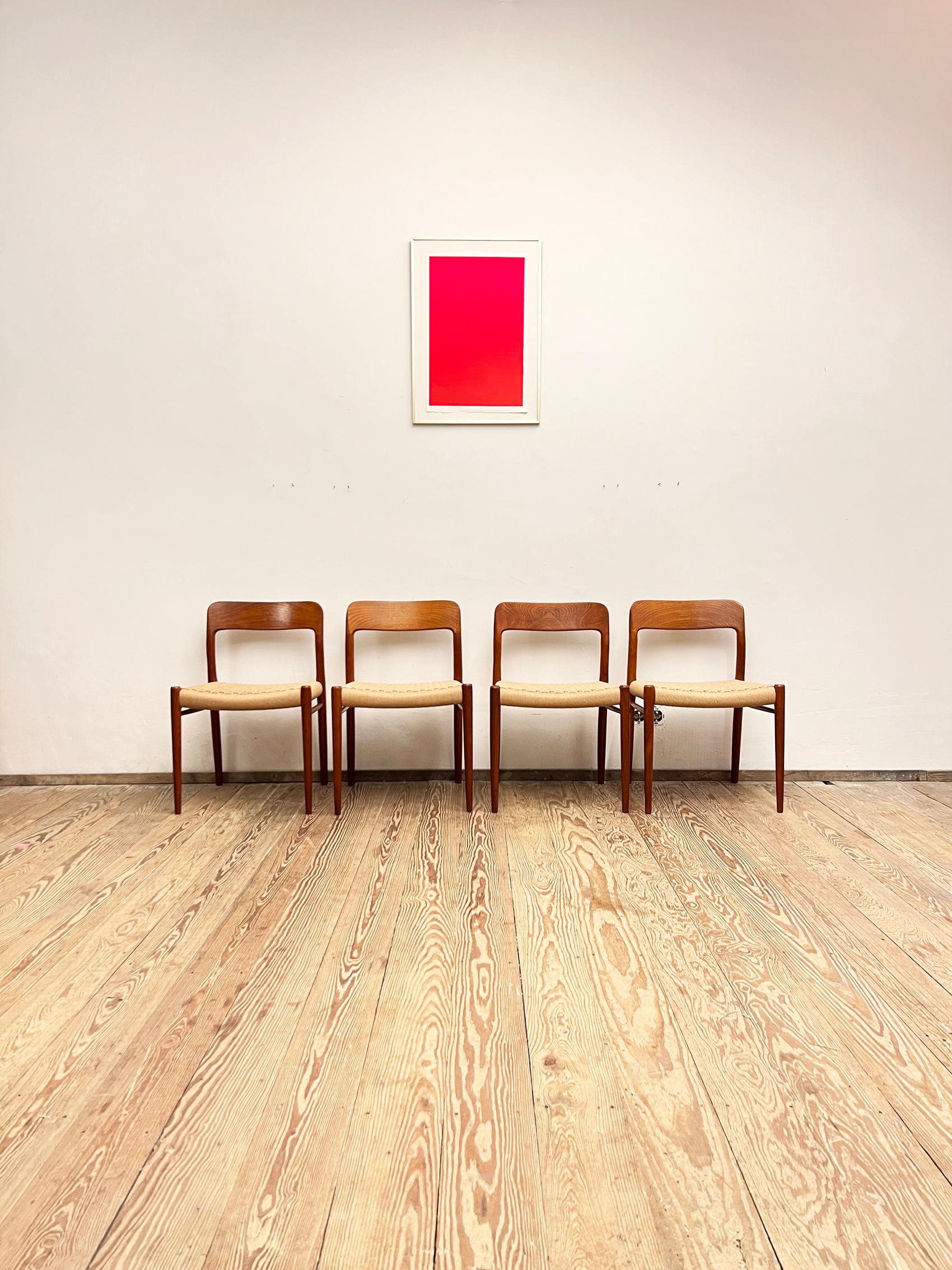 Danish Midcentury Teak Dining Chairs #75 by Niels O. Møller for J. L. Moller, Set of 4 For Sale