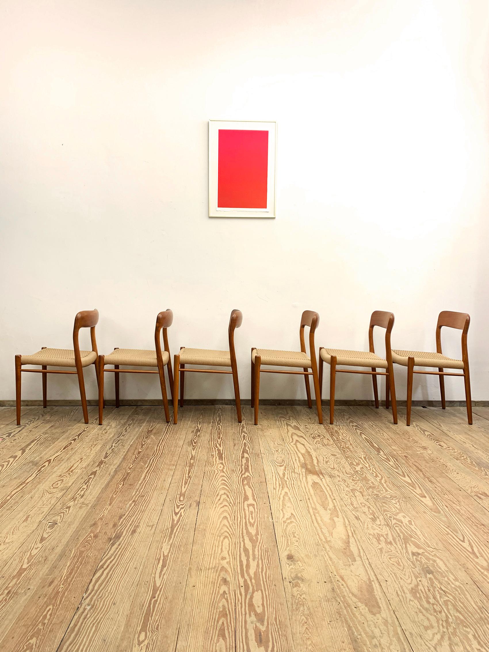 Danish Mid Century Teak Dining Chairs #75 by Niels O. Møller for J. L. Moller, Set of 6