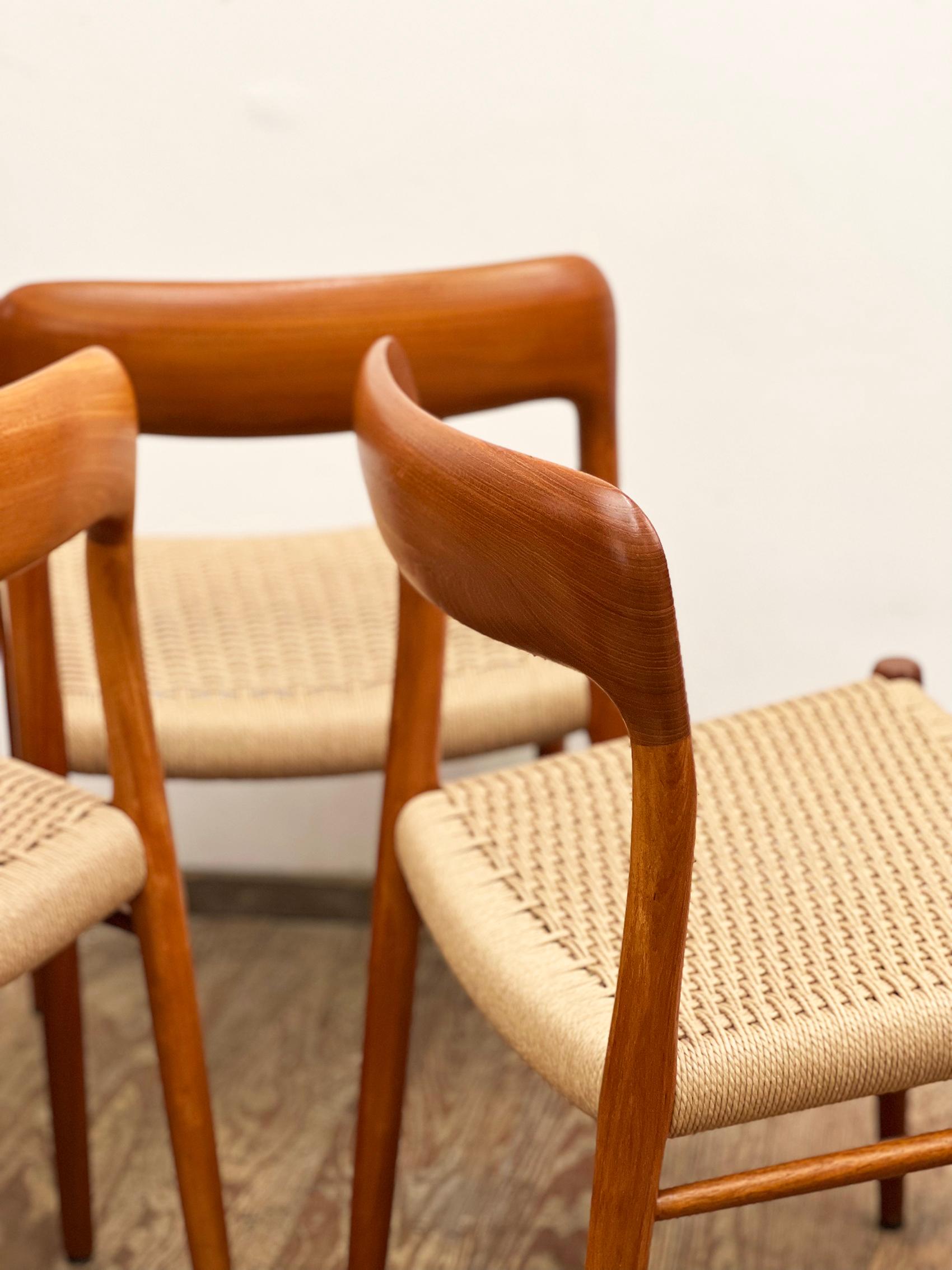 Papercord Mid Century Teak Dining Chairs #75 by Niels O. Møller for J. L. Moller, Set of 6