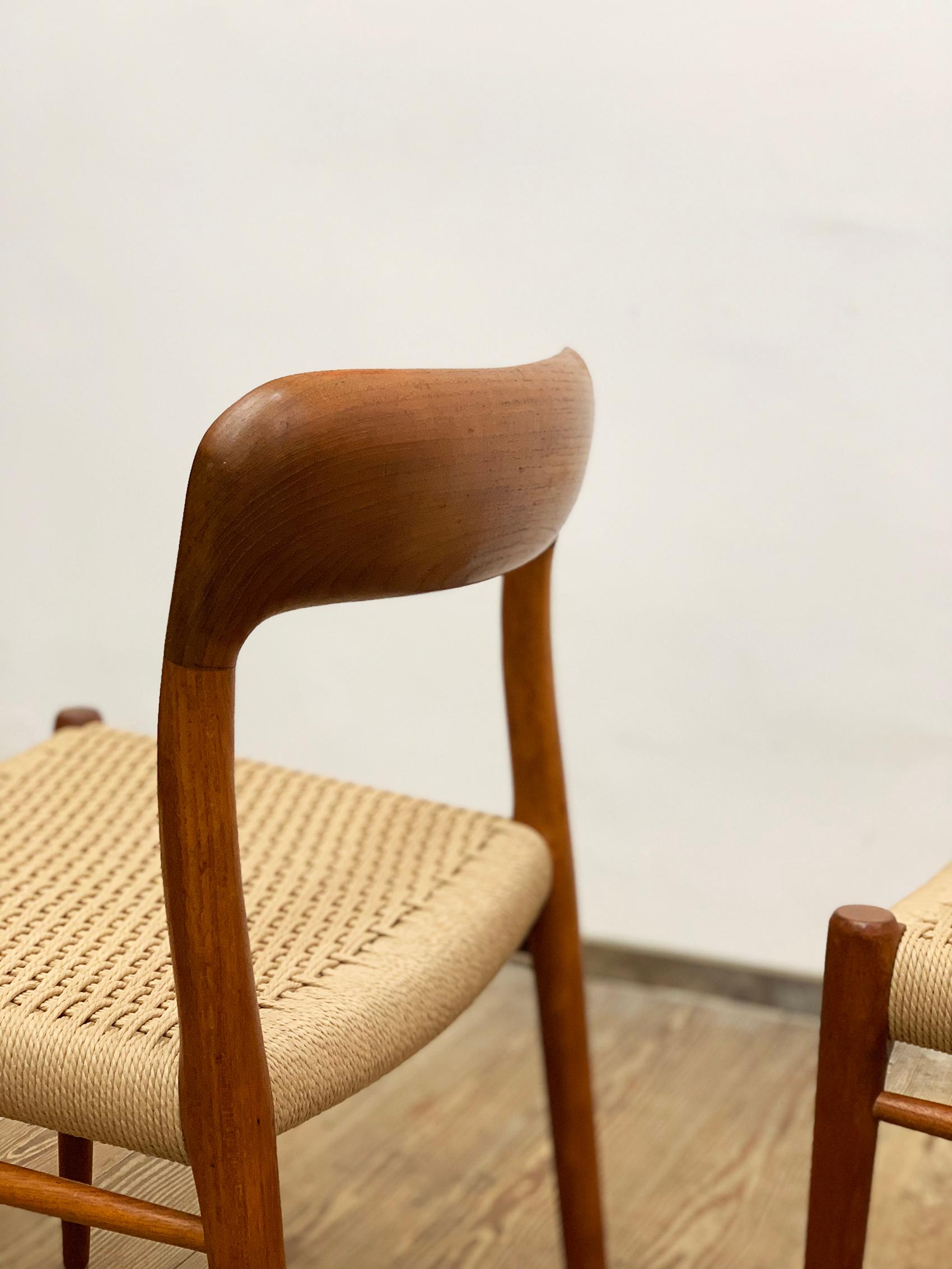 Papercord Midcentury Teak Dining Chairs #75 by Niels O. Møller for J. L. Moller, Set of 8