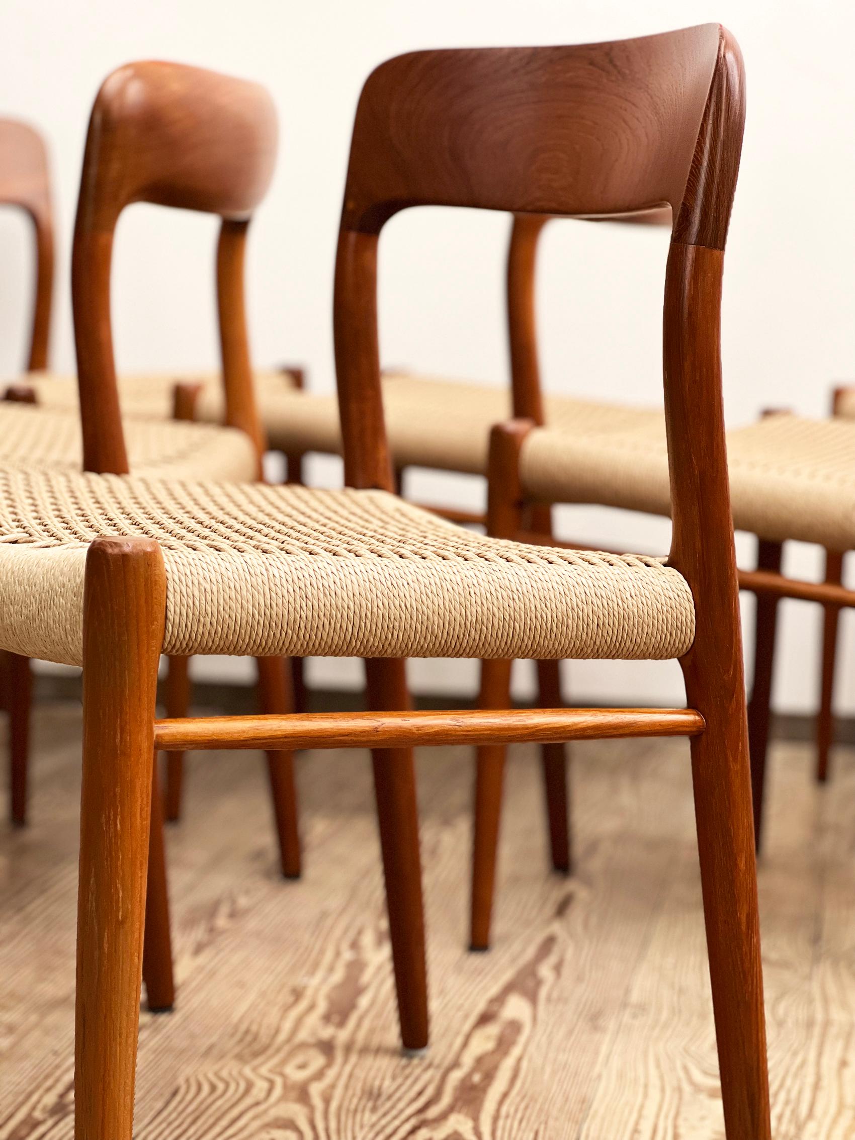 Mid Century Teak Dining Chairs #75 by Niels O. Møller, J. L. Moller, Set of 10 2