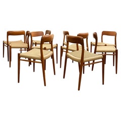 Mid Century Teak Dining Chairs #75 by Niels O. Møller, J. L. Moller, Set of 10